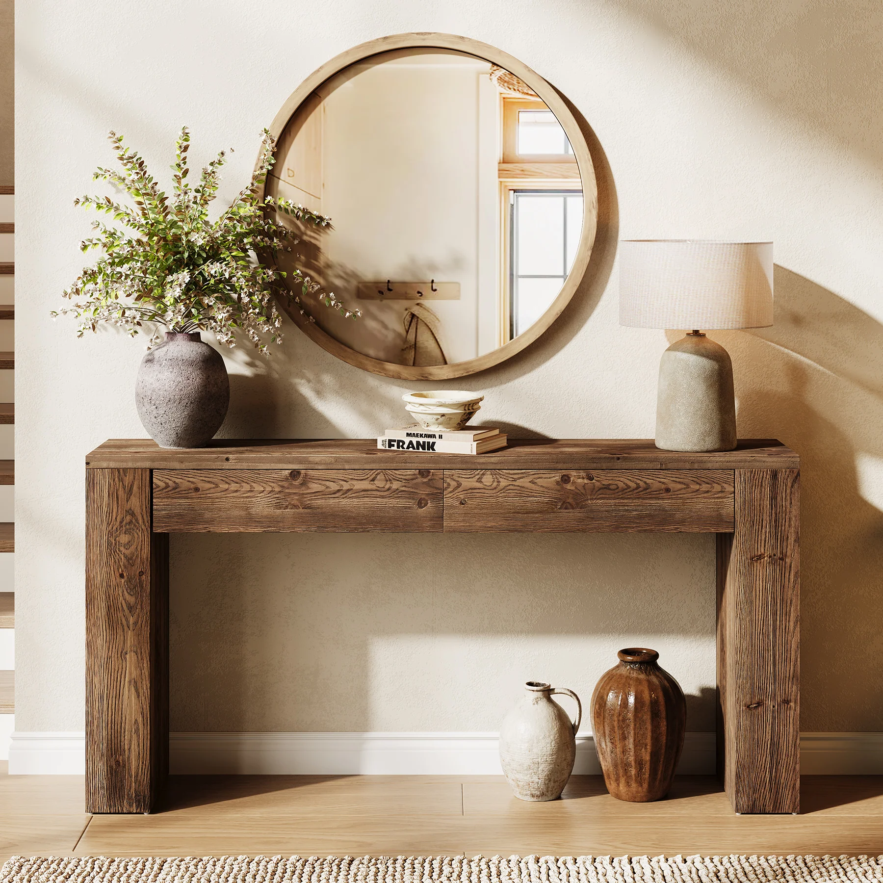 Solid Wood 63" Console Table with Hidden Storage Drawers, Sofa Table Behind Couch - Image 3