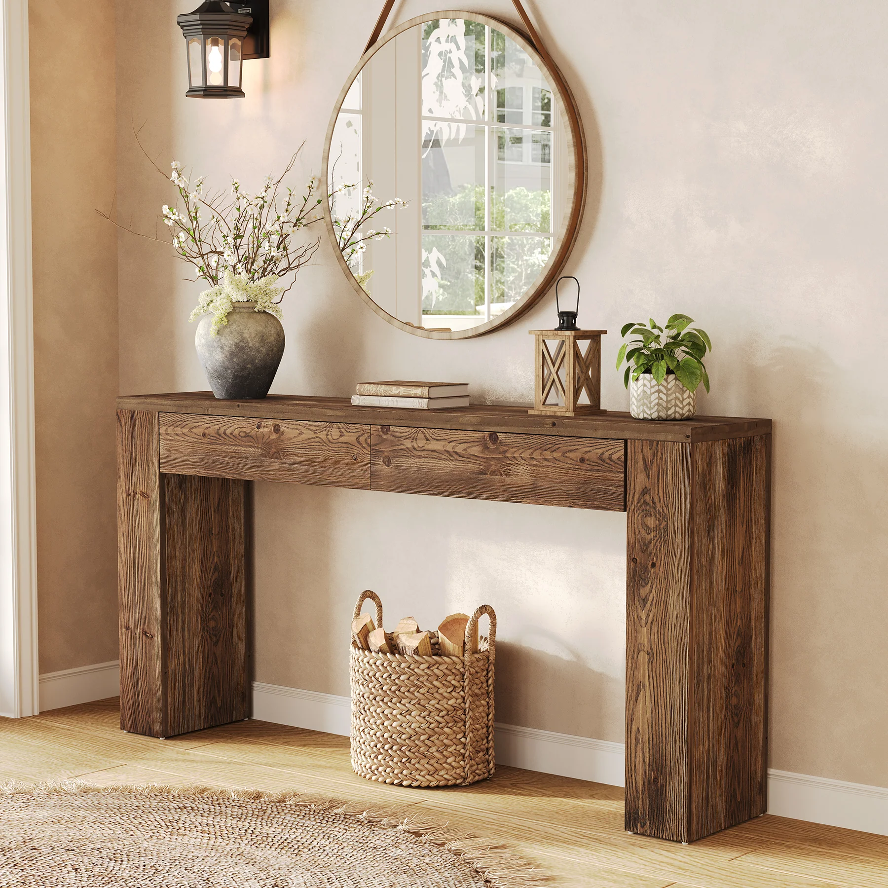 Solid Wood 63" Console Table with Hidden Storage Drawers, Sofa Table Behind Couch - Image 4