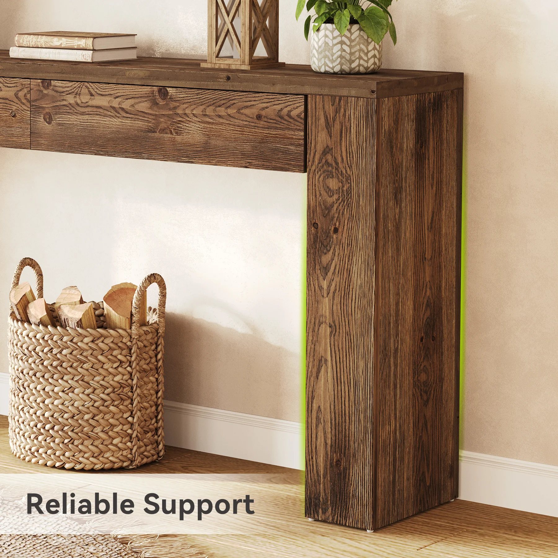 Solid Wood 63" Console Table with Hidden Storage Drawers, Sofa Table Behind Couch - Image 6