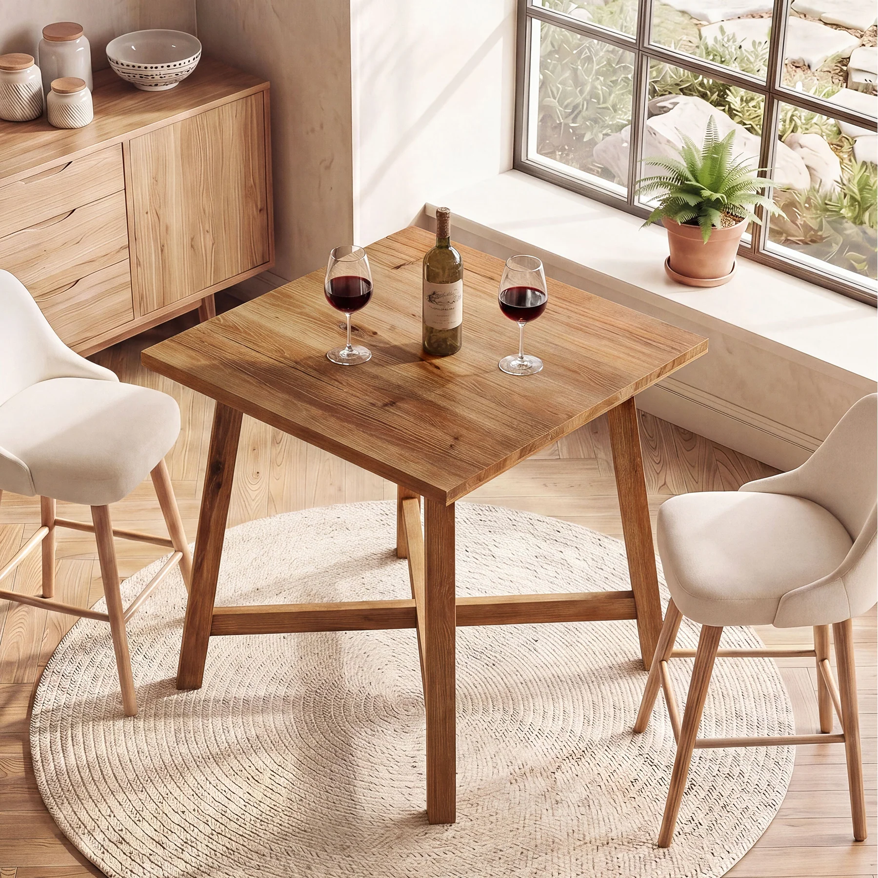 Solid Wood Bar Table, 31.5" Square Counter Height Pub Bistro Table with Footrest - Image 6