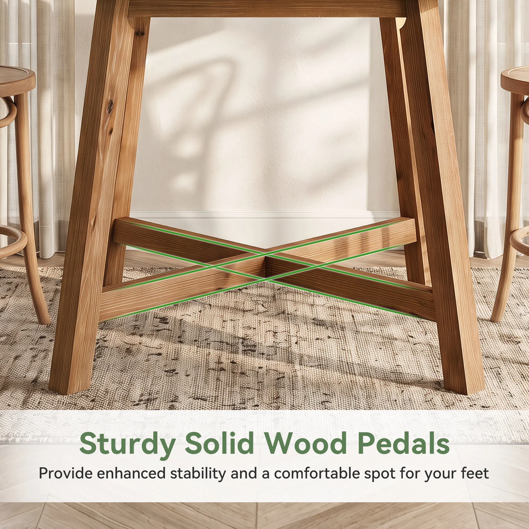 Solid Wood Bar Table, 31.5" Square Counter Height Pub Bistro Table with Footrest - Image 8