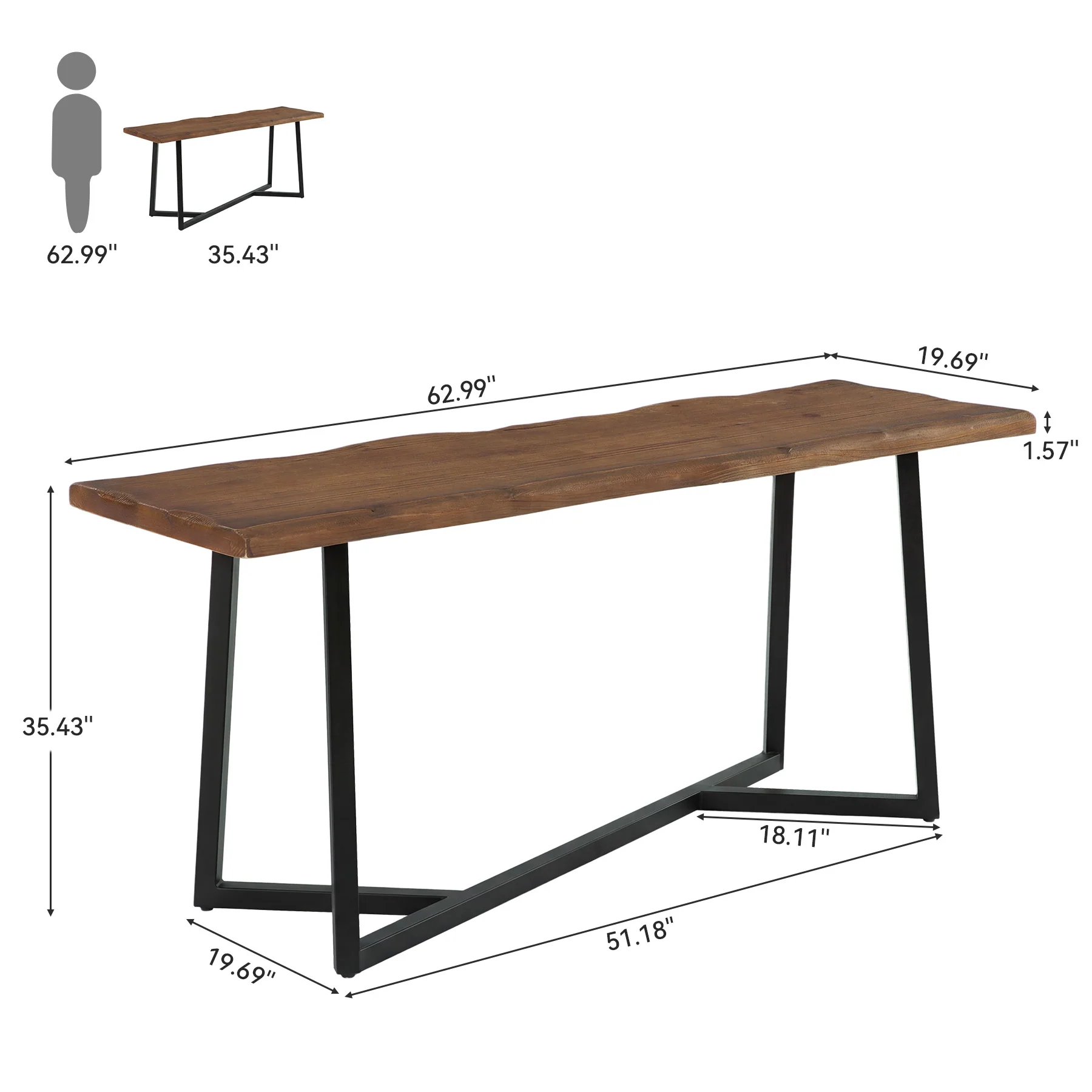 Solid Wood Bar Table,  63" Counter Height Pub Table with Sturdy Metal Frame - Image 2