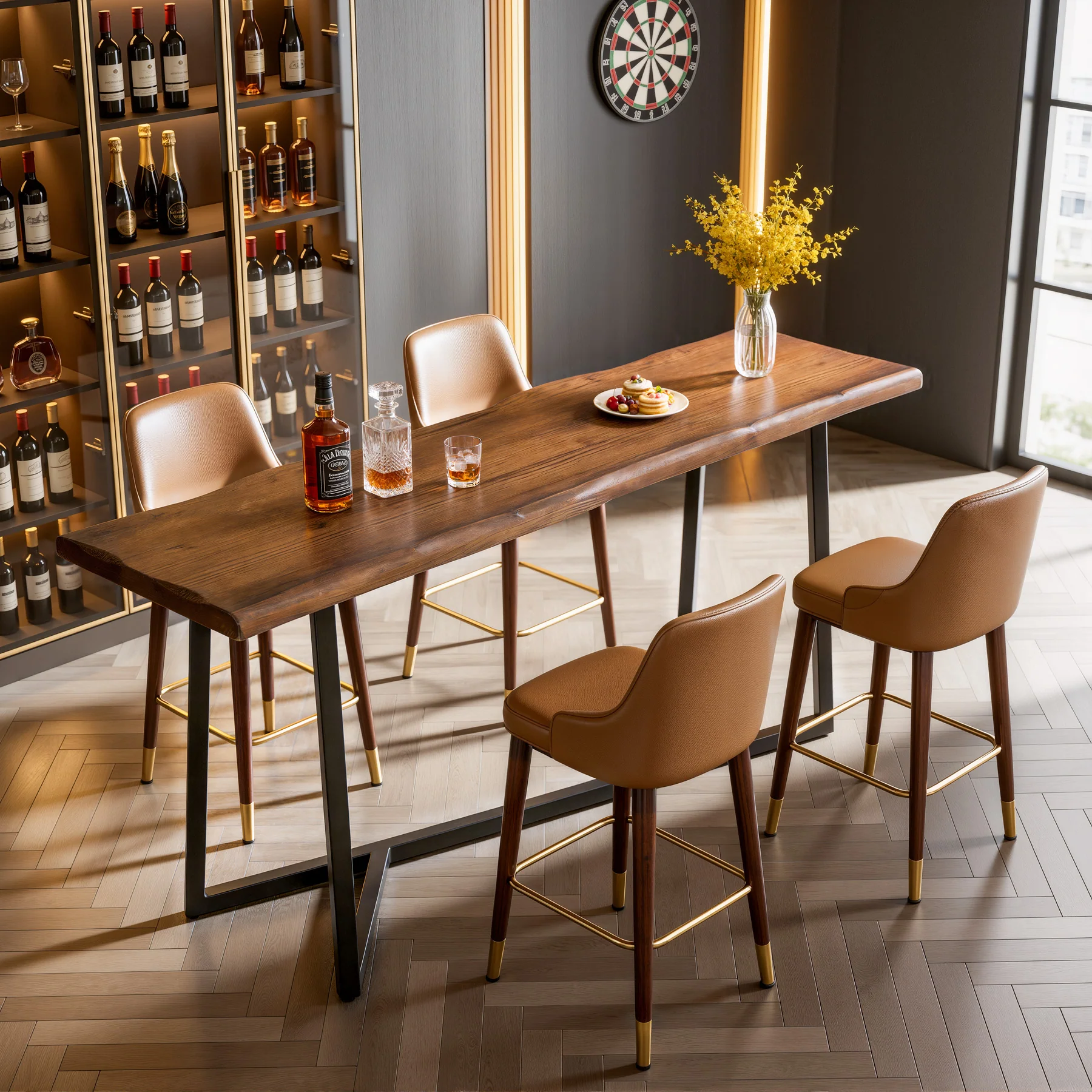 Solid Wood Bar Table,  63" Counter Height Pub Table with Sturdy Metal Frame - Image 5