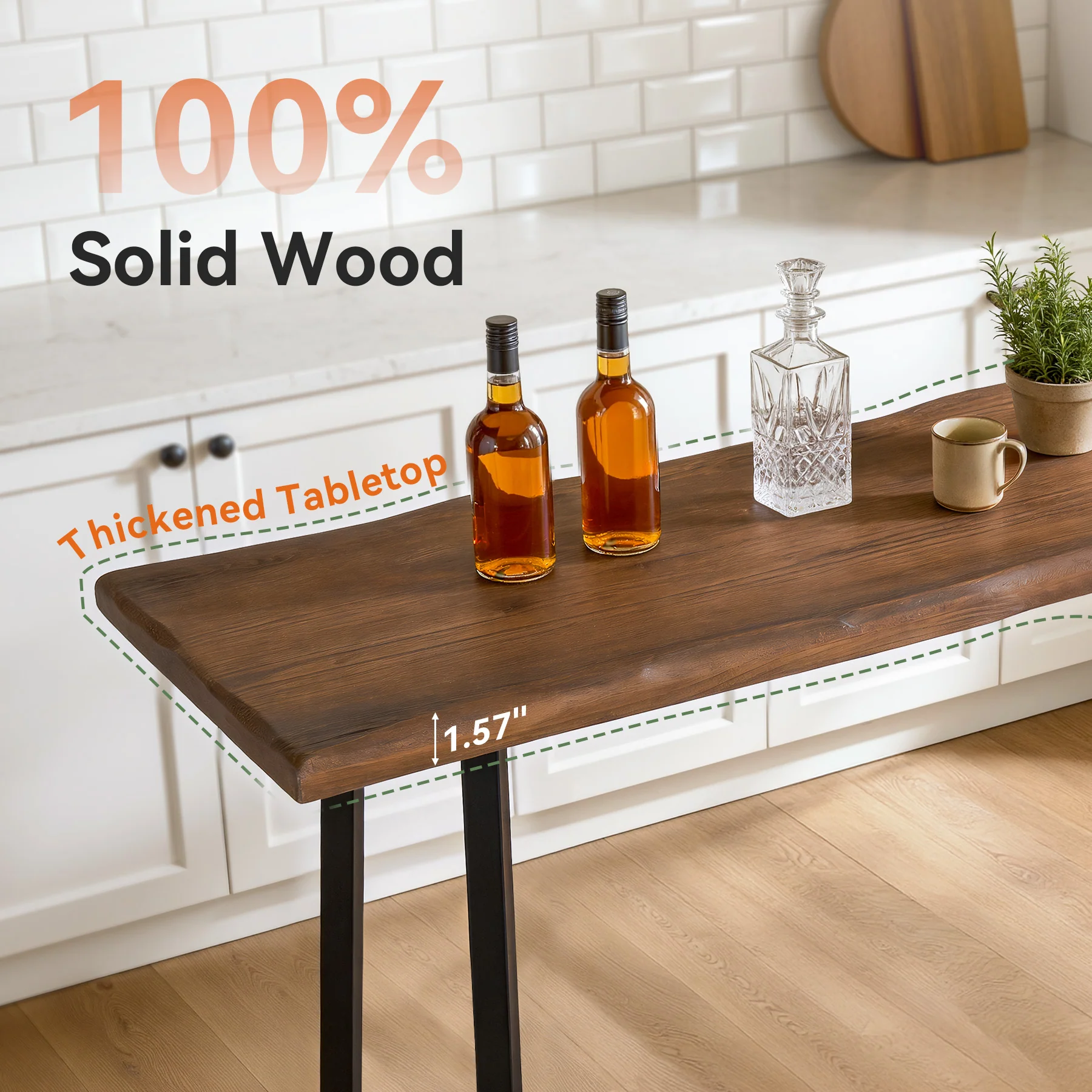 Solid Wood Bar Table,  63" Counter Height Pub Table with Sturdy Metal Frame - Image 6