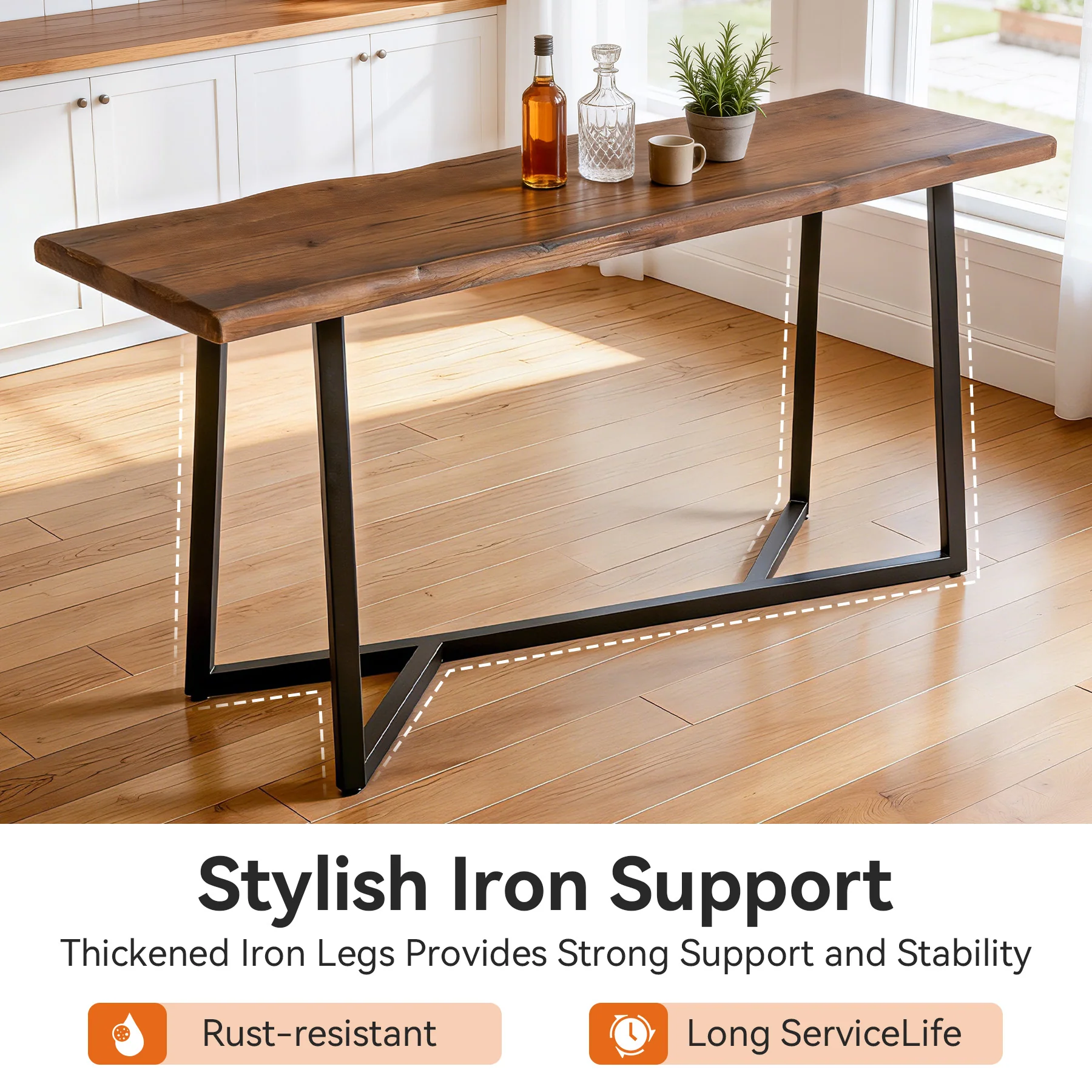 Solid Wood Bar Table,  63" Counter Height Pub Table with Sturdy Metal Frame - Image 7