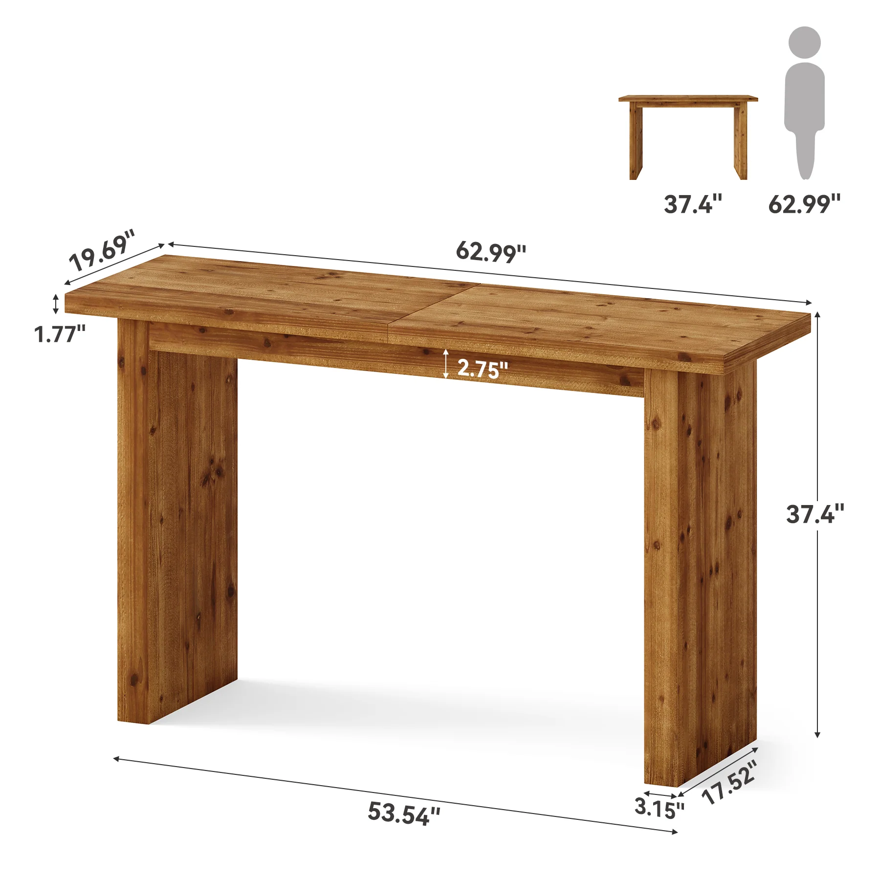 Solid Wood Bar Table, 63" Counter Height Pub Table with Sturdy Base - Image 2