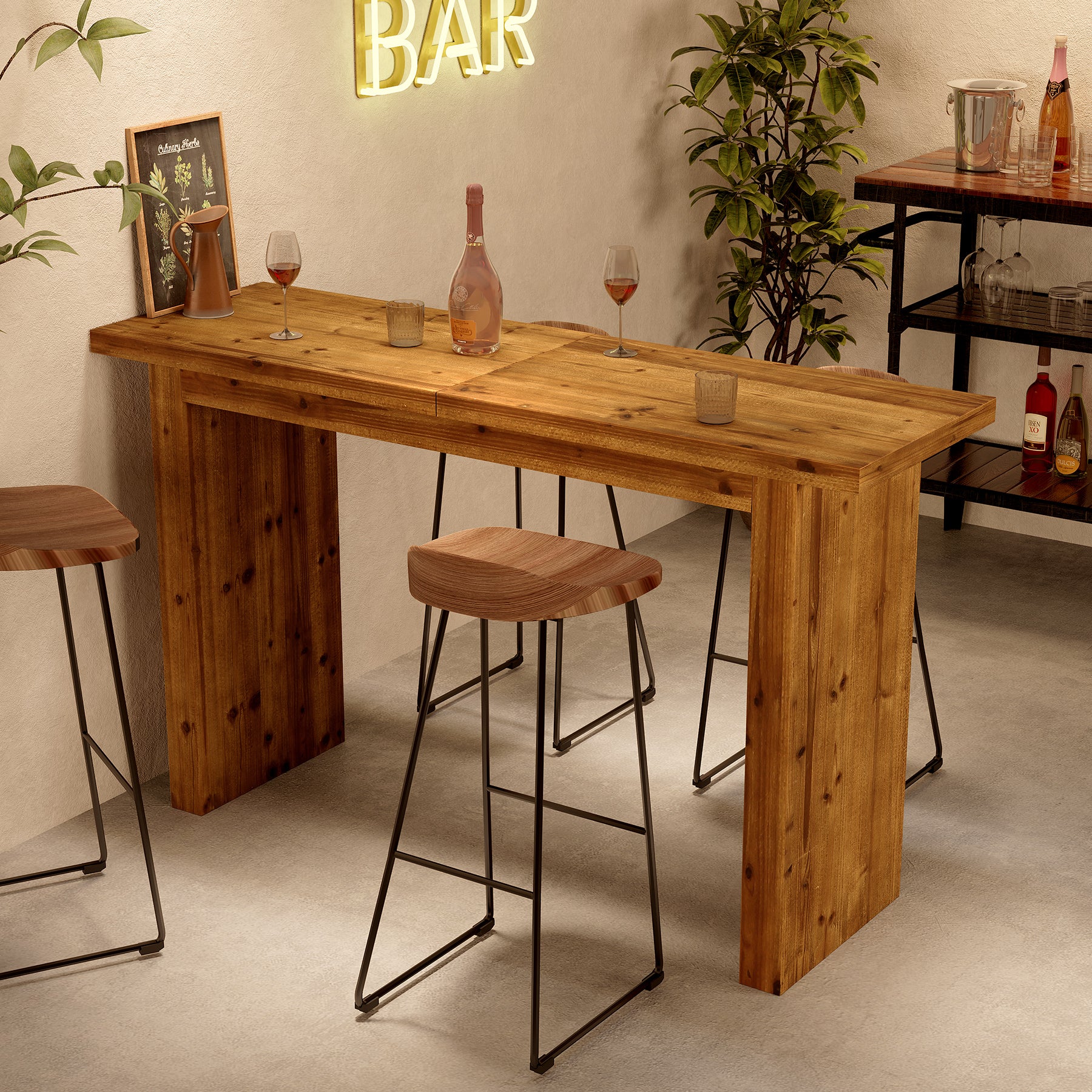 Solid Wood Bar Table, 63" Counter Height Pub Table with Sturdy Base - Image 3