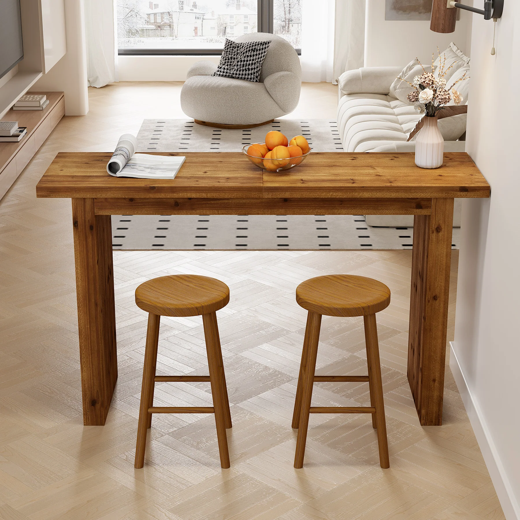 Solid Wood Bar Table, 63" Counter Height Pub Table with Sturdy Base - Image 4