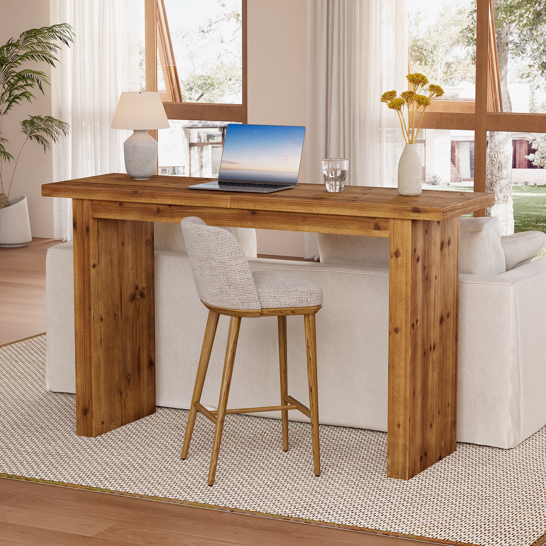 Solid Wood Bar Table, 63" Counter Height Pub Table with Sturdy Base - Image 5