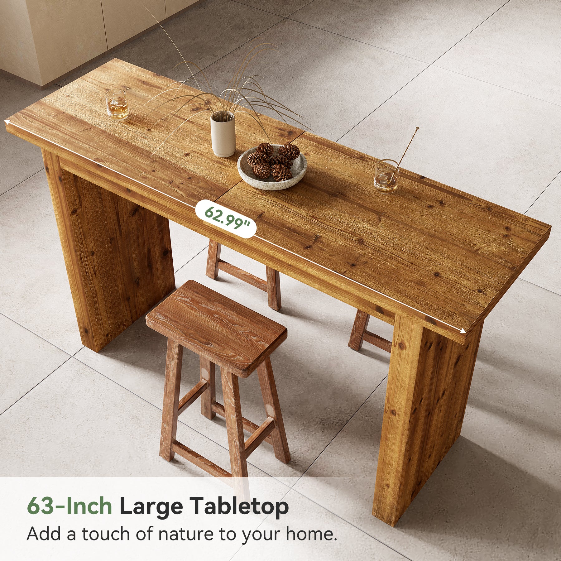 Solid Wood Bar Table, 63" Counter Height Pub Table with Sturdy Base - Image 6