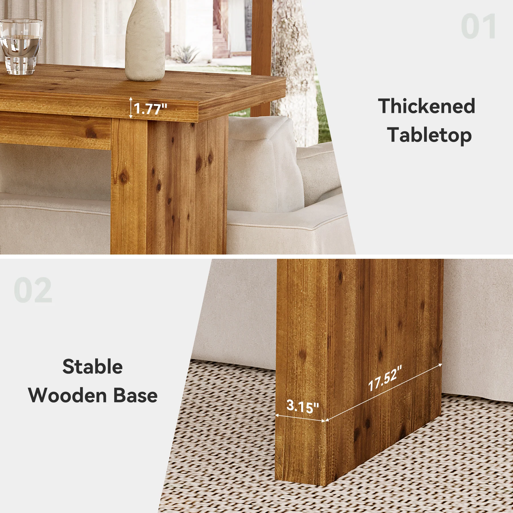 Solid Wood Bar Table, 63" Counter Height Pub Table with Sturdy Base - Image 7