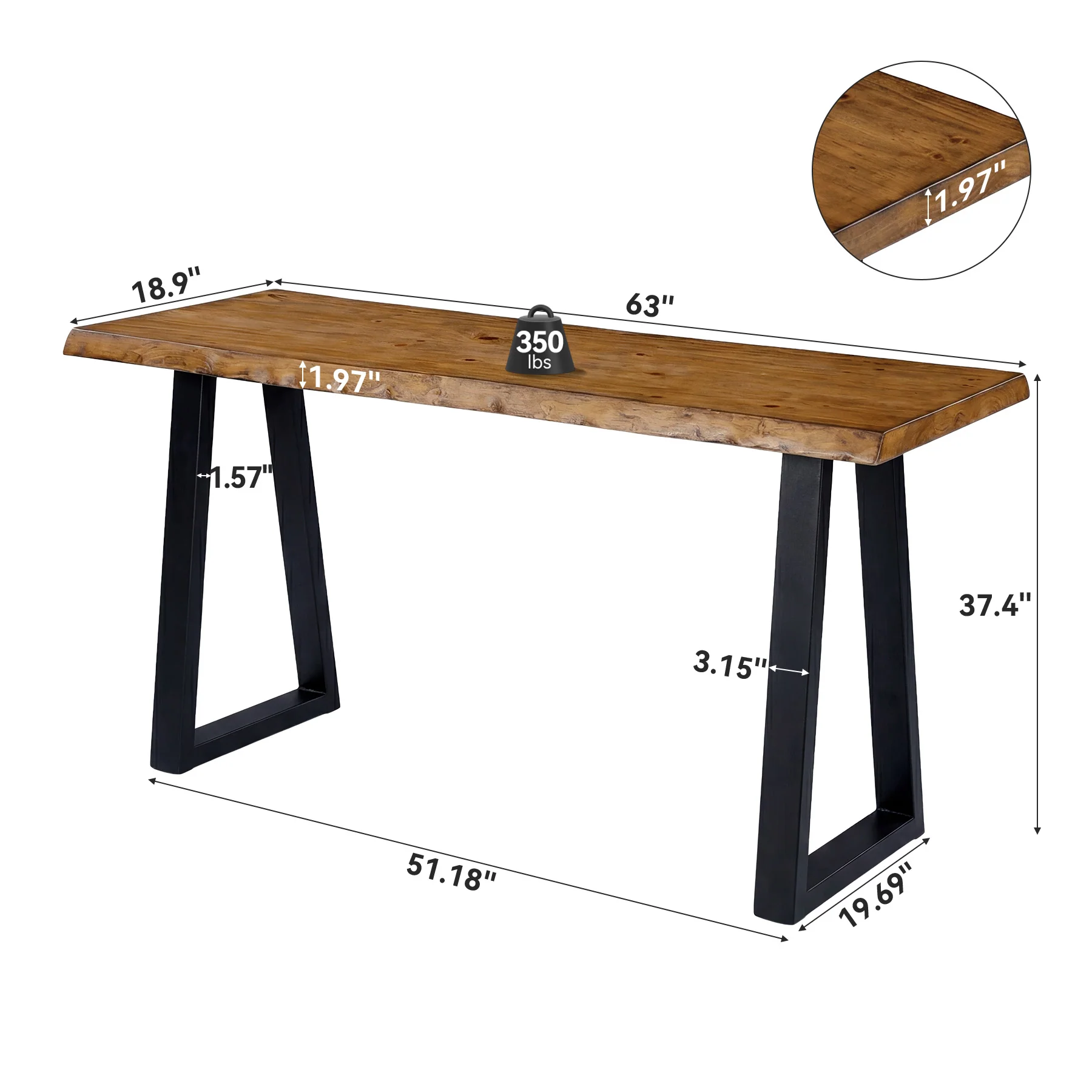 Solid Wood Bar Table, 63” Counter Height Table with Metal Legs for Kitchen - Image 2