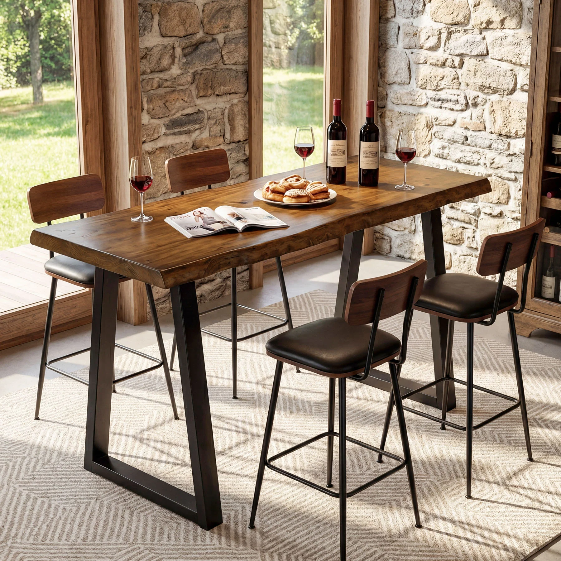Solid Wood Bar Table, 63” Counter Height Table with Metal Legs for Kitchen - Image 4