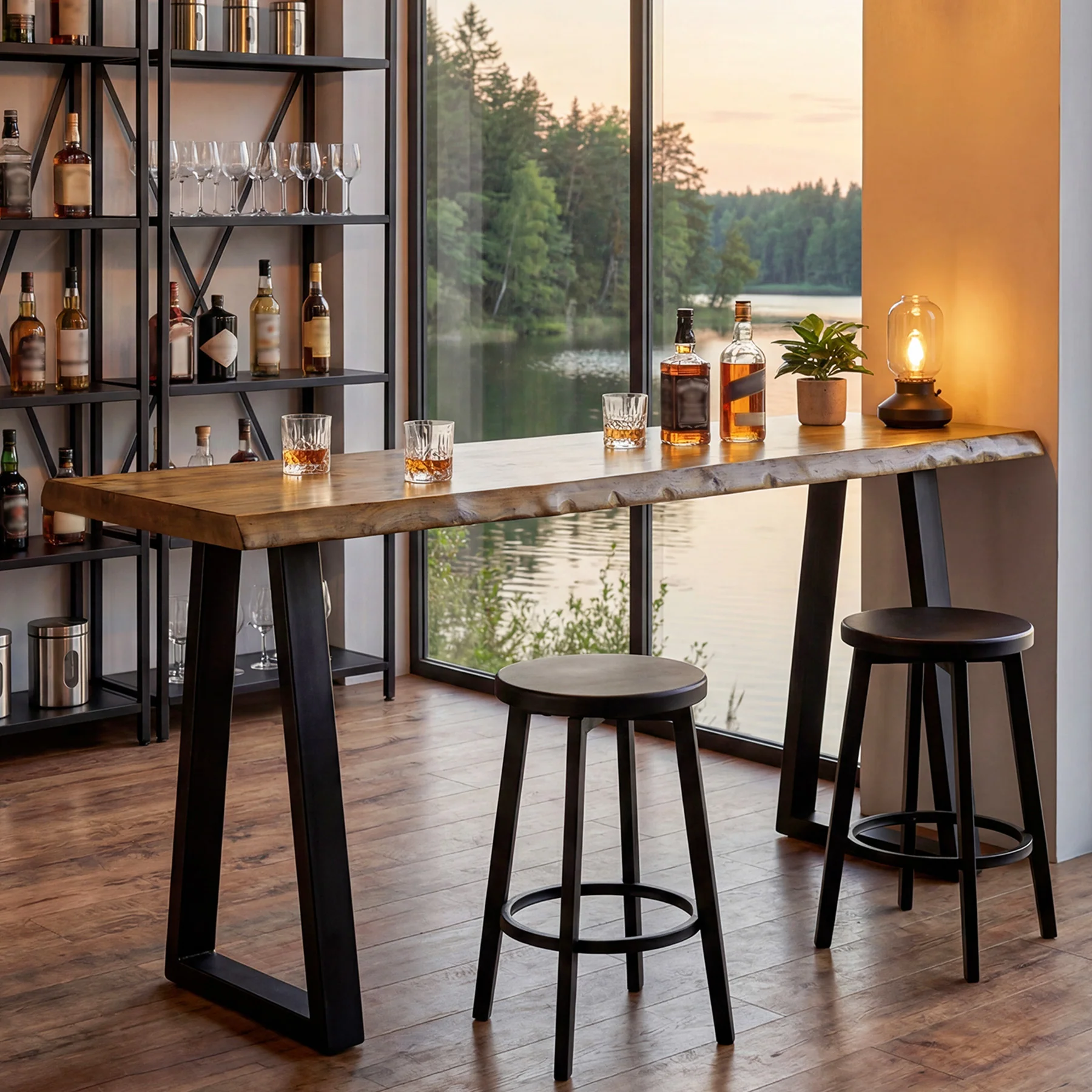 Solid Wood Bar Table, 63” Counter Height Table with Metal Legs for Kitchen - Image 5