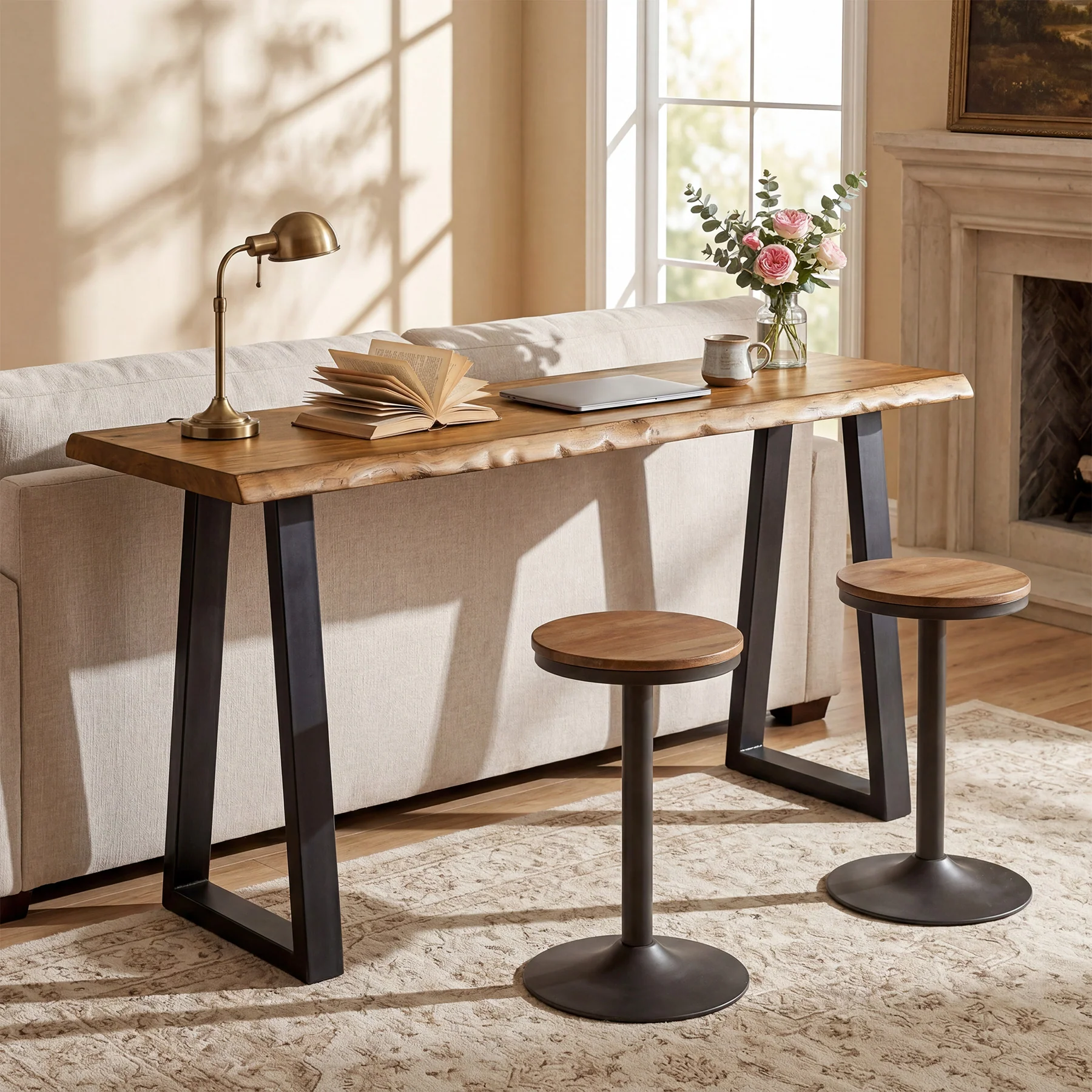Solid Wood Bar Table, 63” Counter Height Table with Metal Legs for Kitchen - Image 6