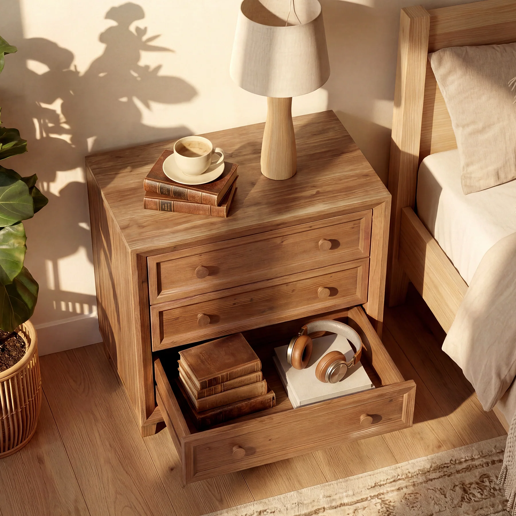 31.5" Wide Nightstand, Solid Wood Bedside Table with 3 Drawers - Image 4