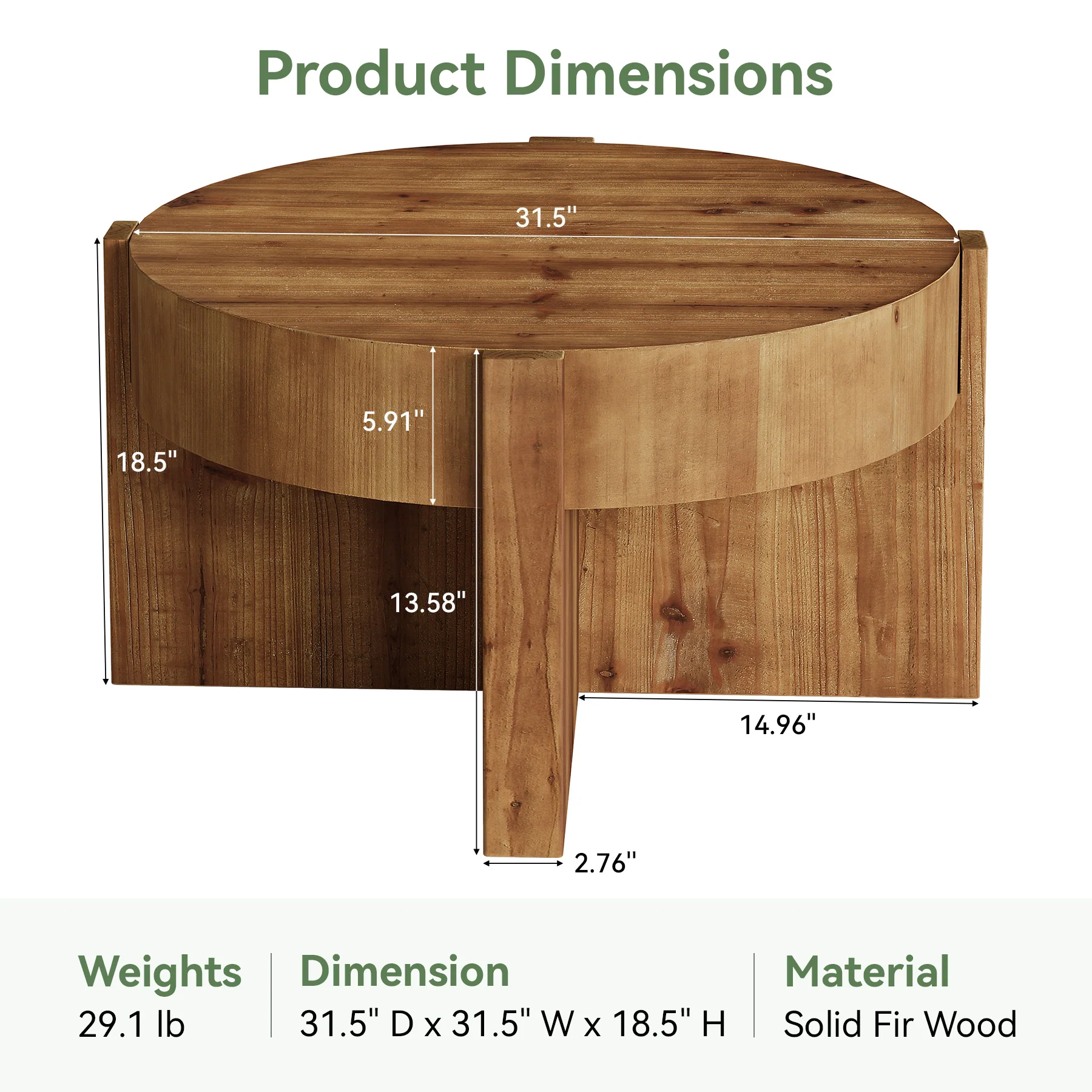 31.5" Round Coffee Table, Solid Wood Center Table with X-Shaped Legs - Image 2