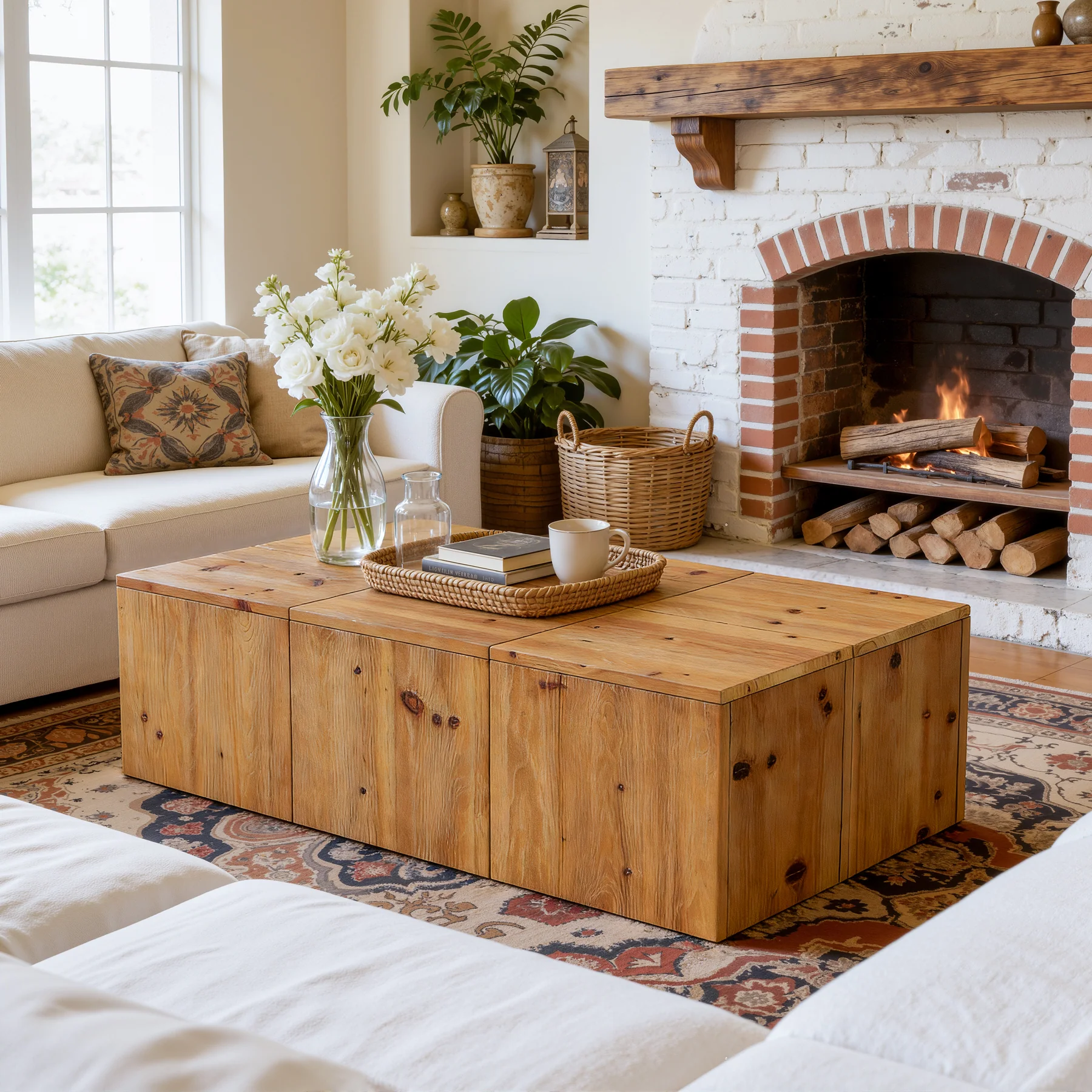 47" Rectangle Coffee Table, Solid Wood Center Table with Natural Wood Grain - Image 4