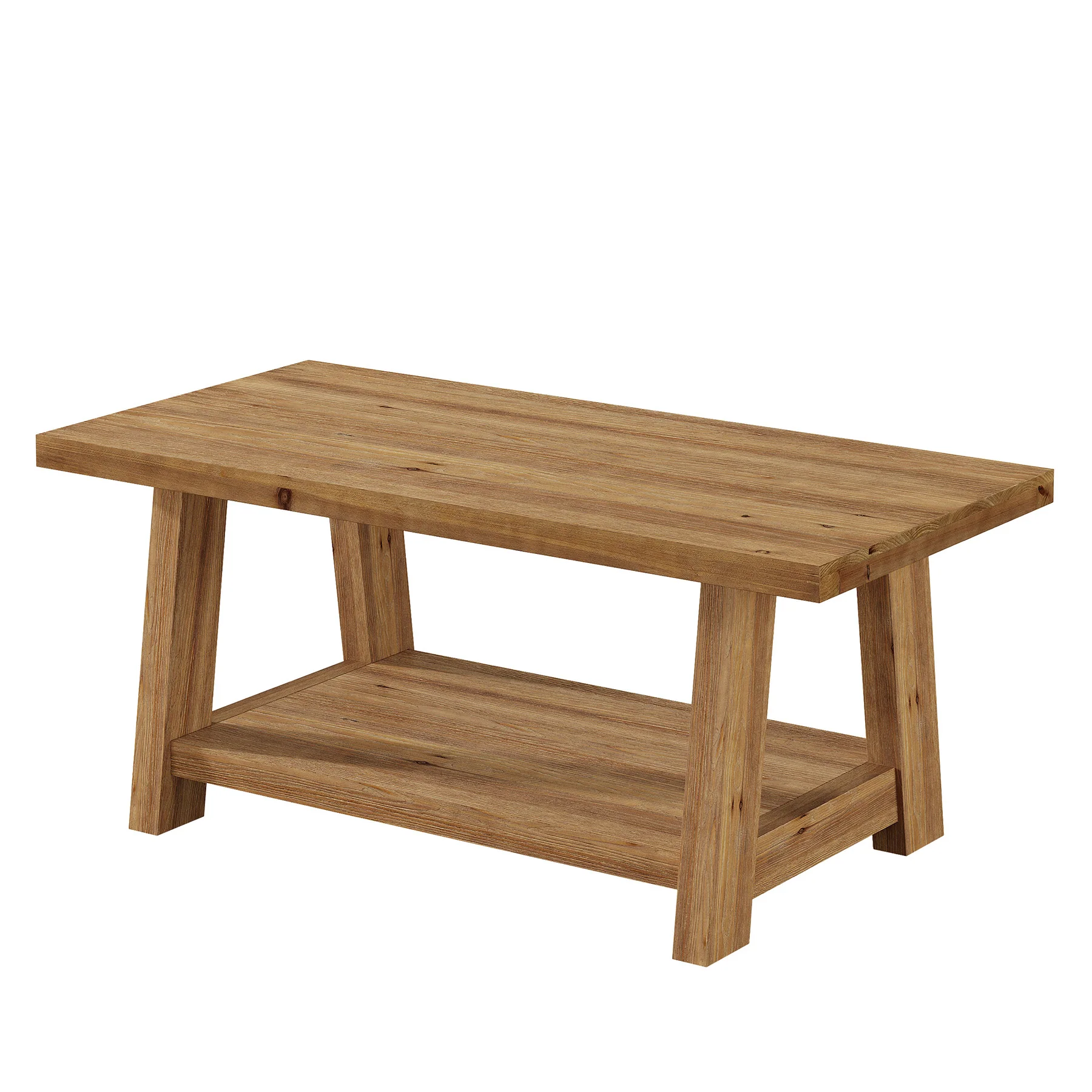 Solid Wood Coffee Table, 2-Tier Rectangle Center Table with Lower Storage Shelf - Image 9
