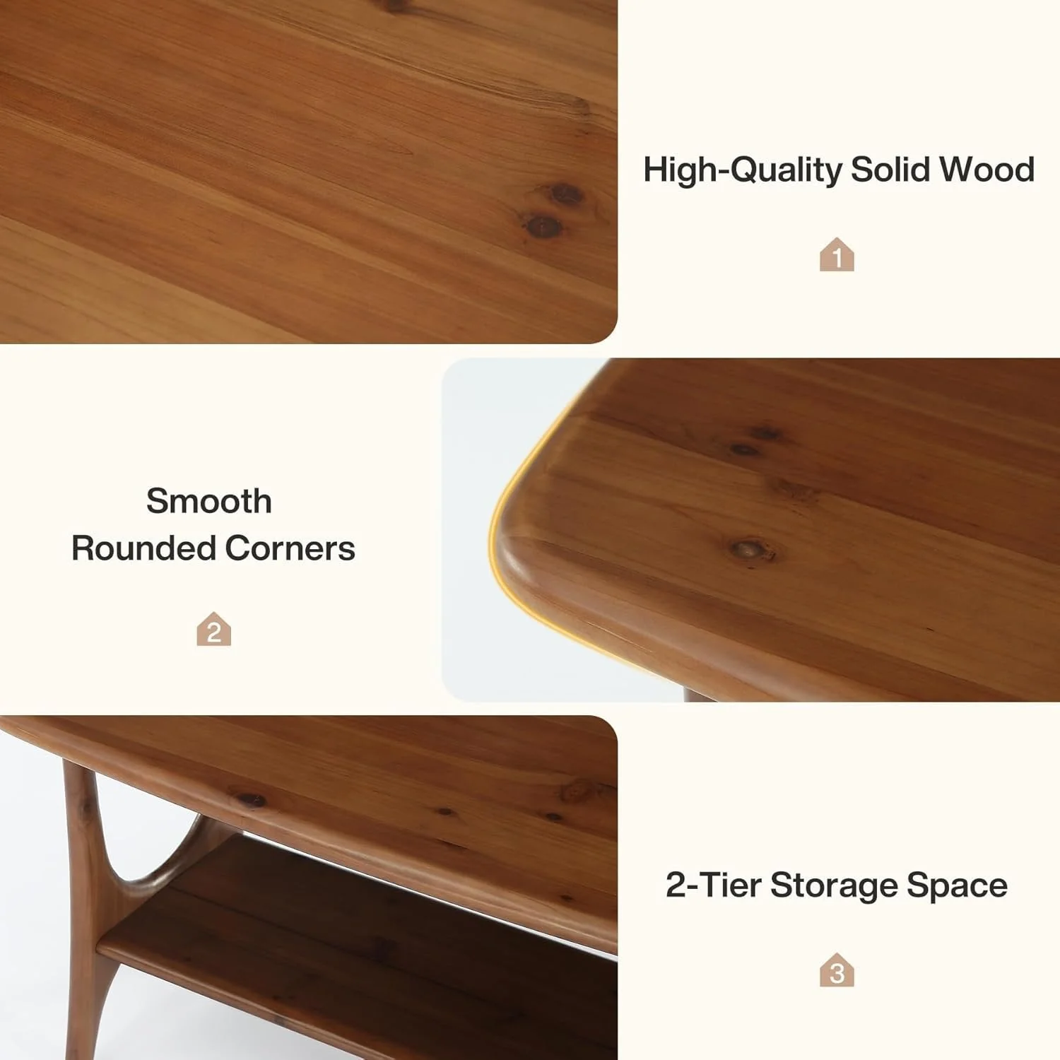 Solid Wood Coffee Table, 47.24” Rectangle Center Table with 2-Tier Storage - Image 8