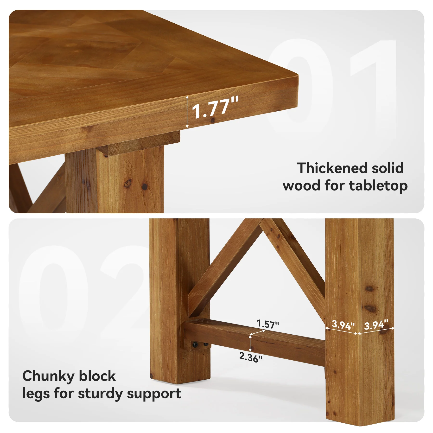 63" Solid Wood Dining Table for 4-6, Rectangle Kitchen Table with X-Shaped Frame - Image 7
