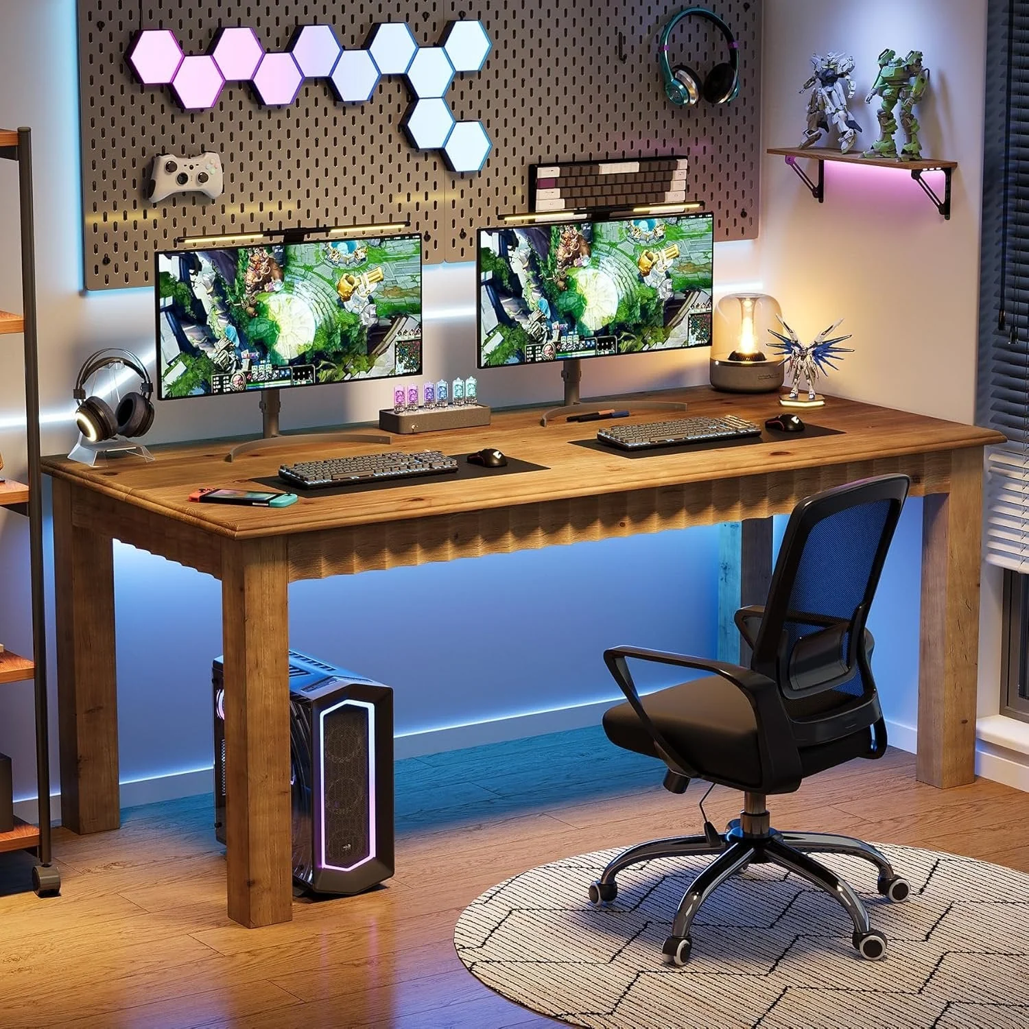 Solid Wood Computer Desk, 63 Inch Home Office Desk with Sturdy Wood Legs - Image 5