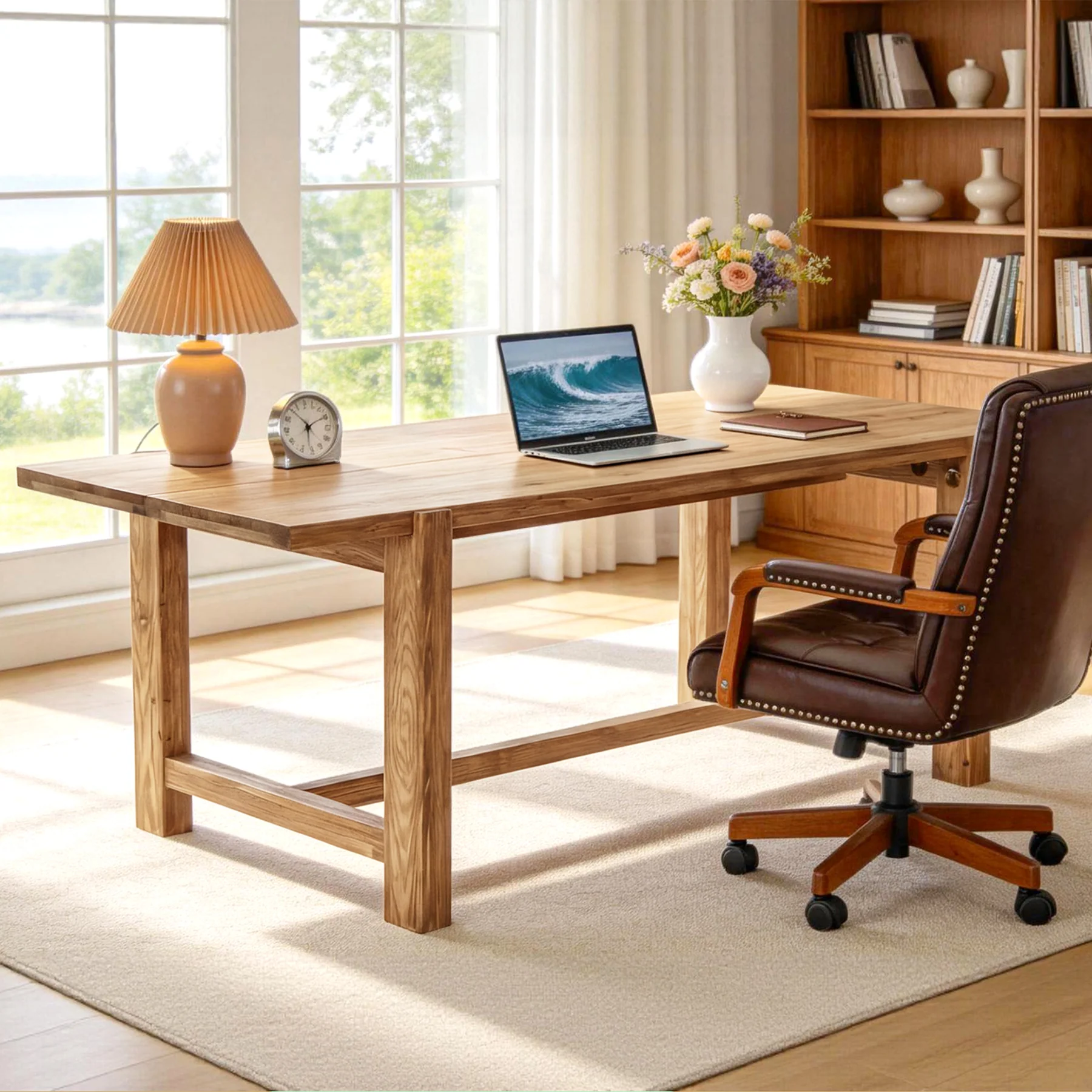 63 Inch Solid Wood Computer Desk, Farmhouse Executive Office Desk for Home Office Workspace - Image 10