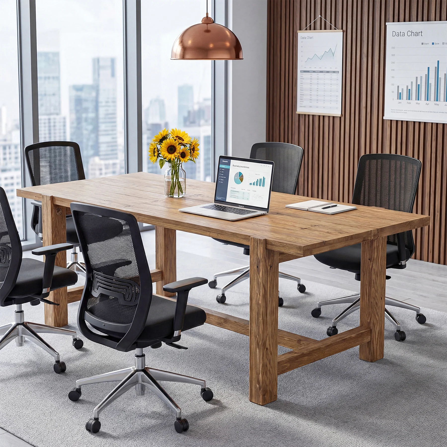 63 Inch Solid Wood Computer Desk, Farmhouse Executive Office Desk for Home Office Workspace - Image 6