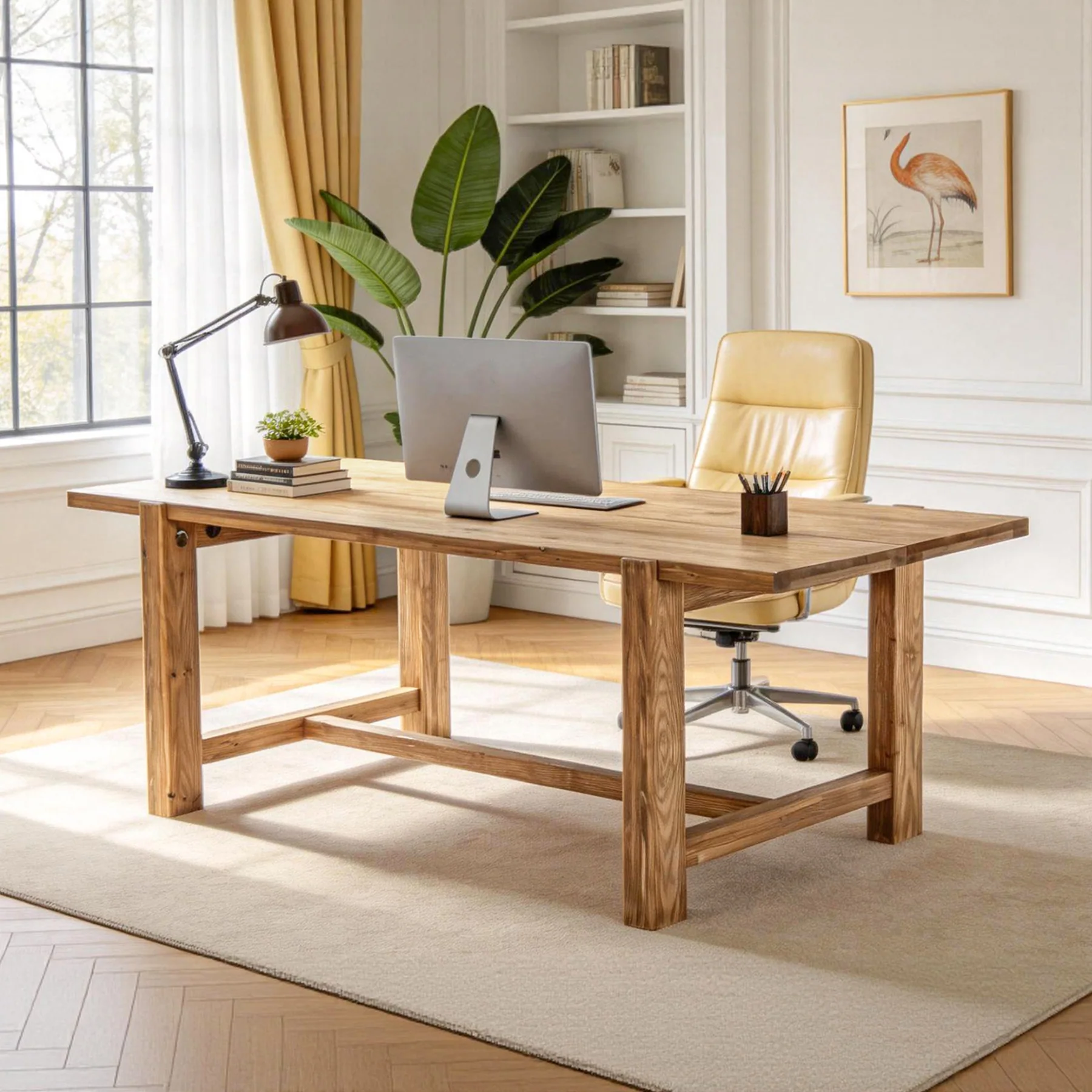 63 Inch Solid Wood Computer Desk, Farmhouse Executive Office Desk for Home Office Workspace - Image 9