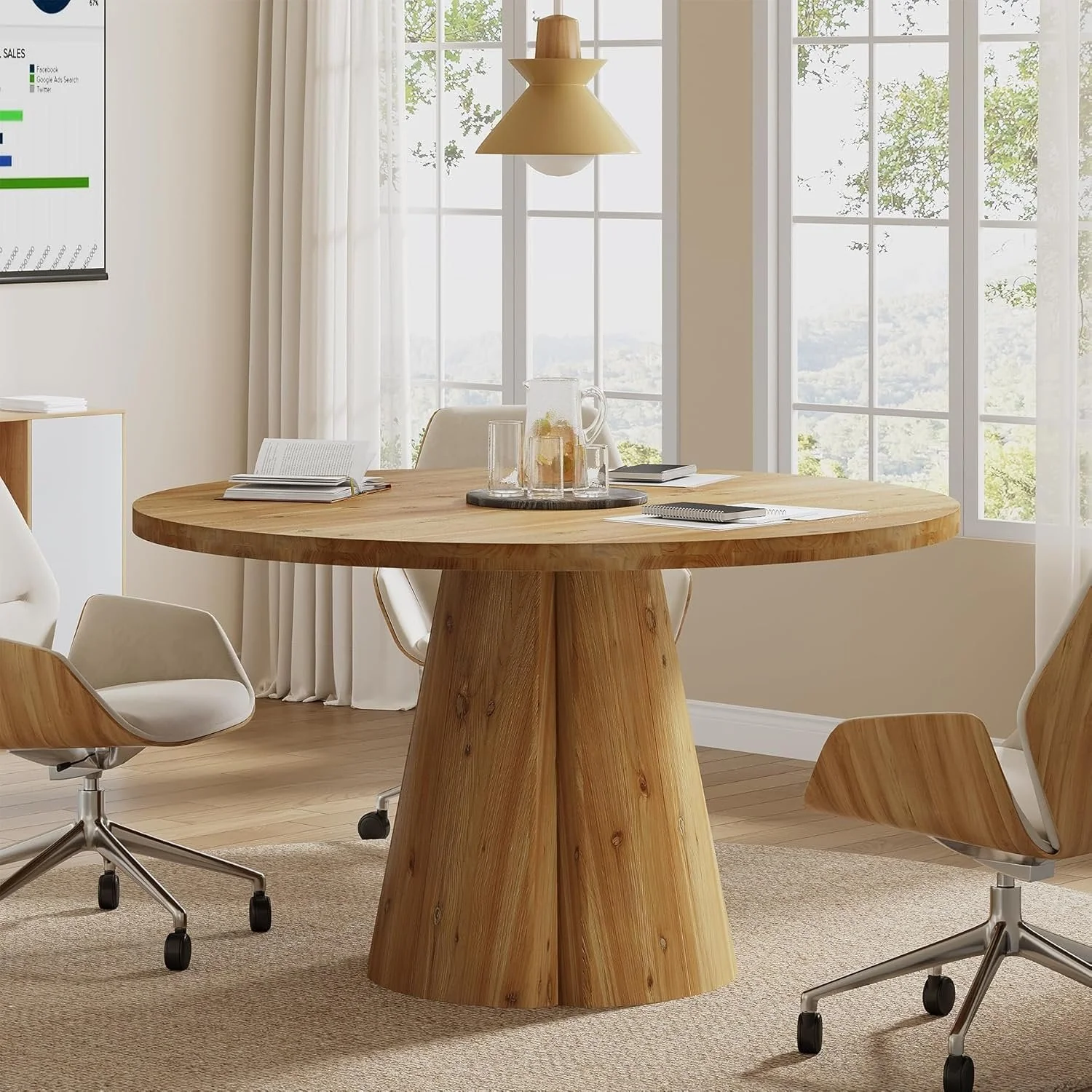 Solid Wood Conference Table, 47.24" Round Meeting Table for 4-6 People - Image 5