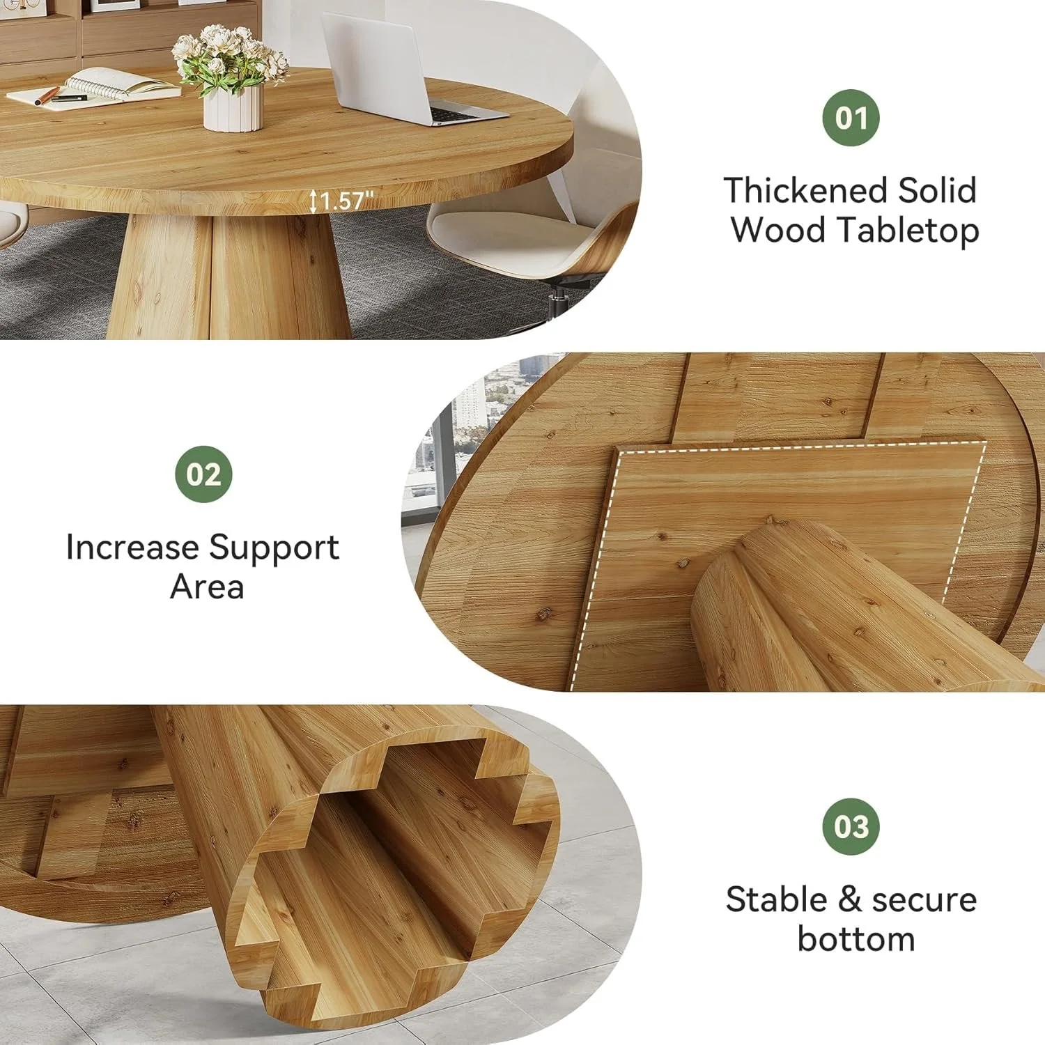 Solid Wood Conference Table, 47.24" Round Meeting Table for 4-6 People - Image 7