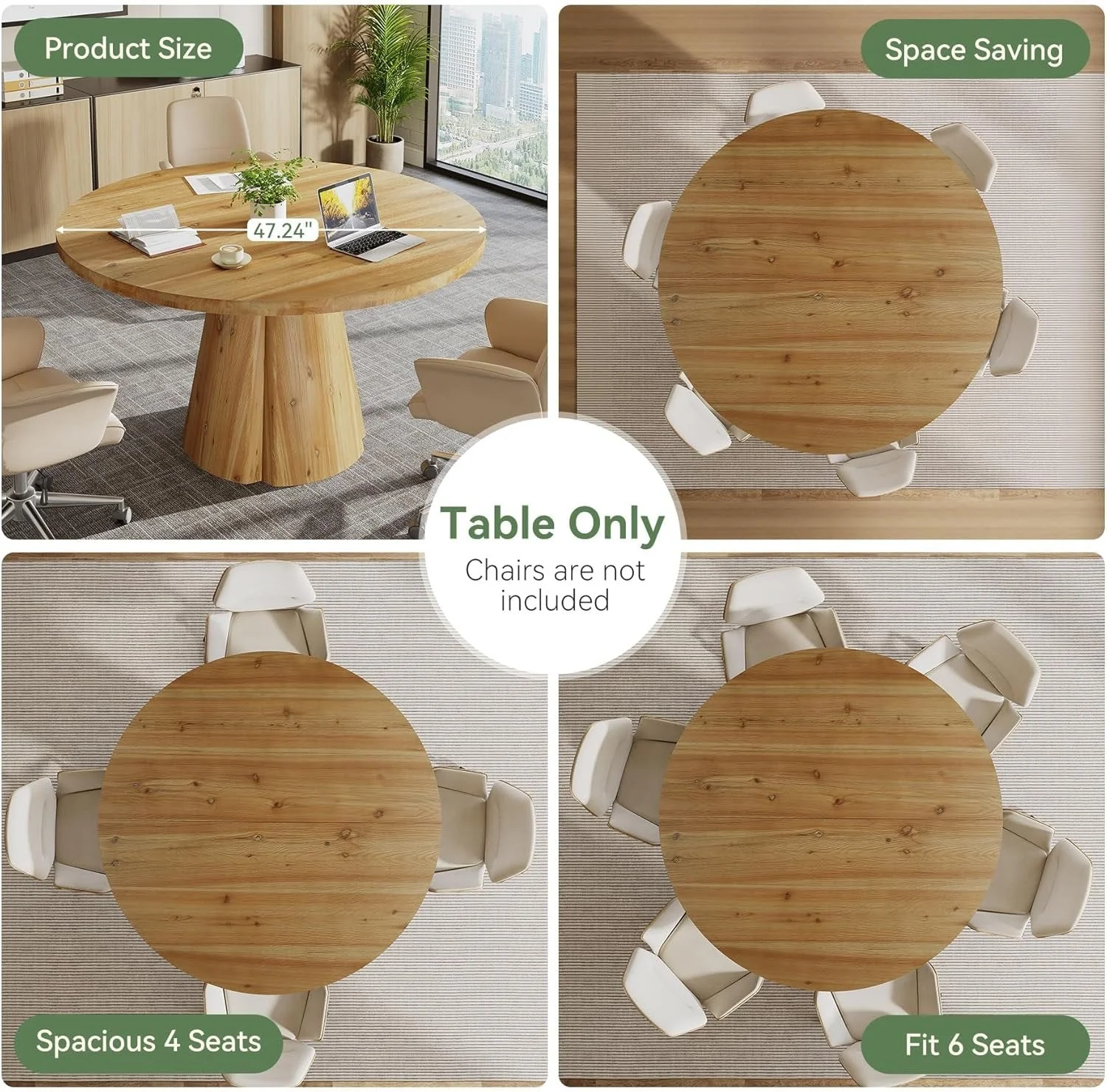 Solid Wood Conference Table, 47.24" Round Meeting Table for 4-6 People - Image 8