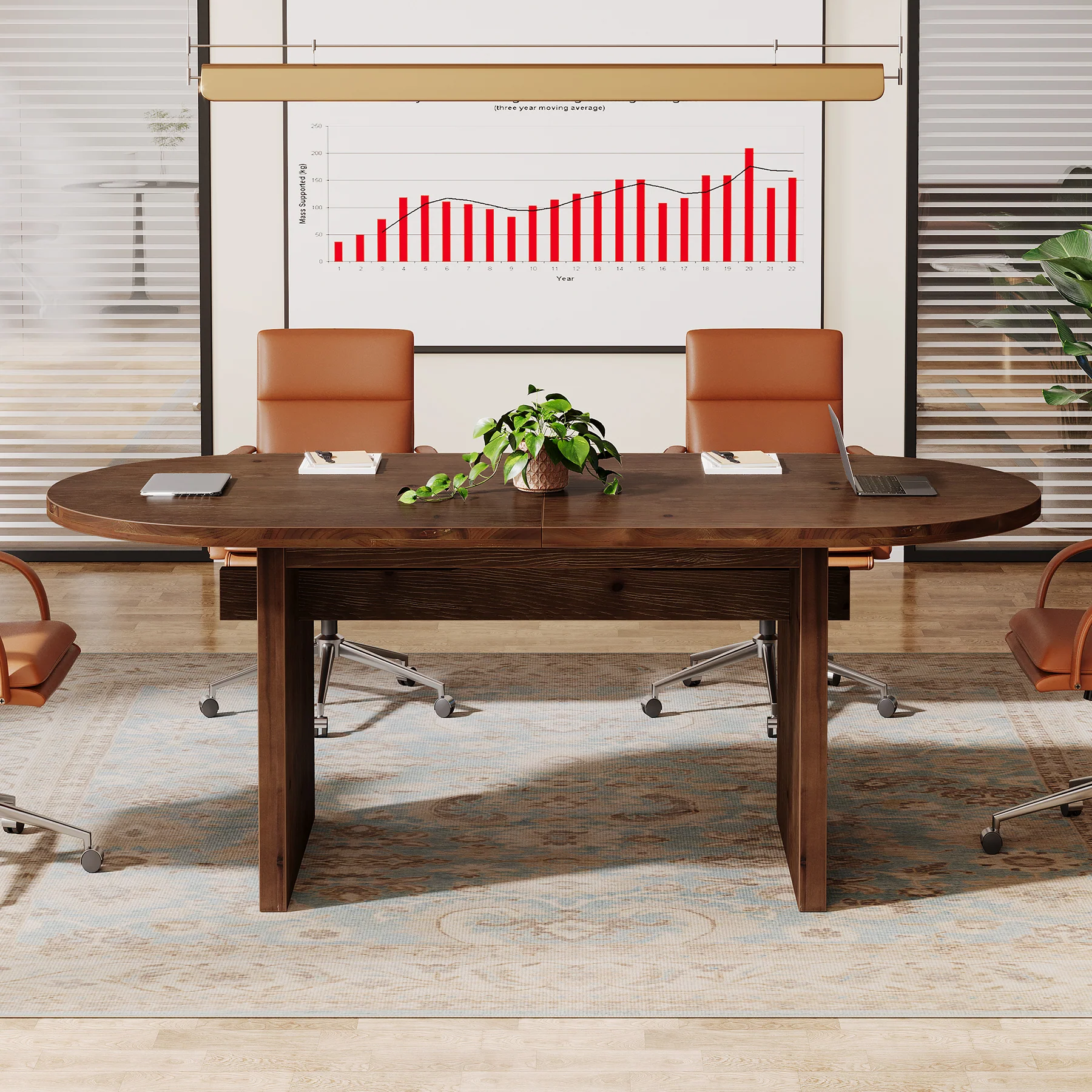 Solid Wood Conference Table, 63" Oval Executive Desks with Wood Base - Image 6