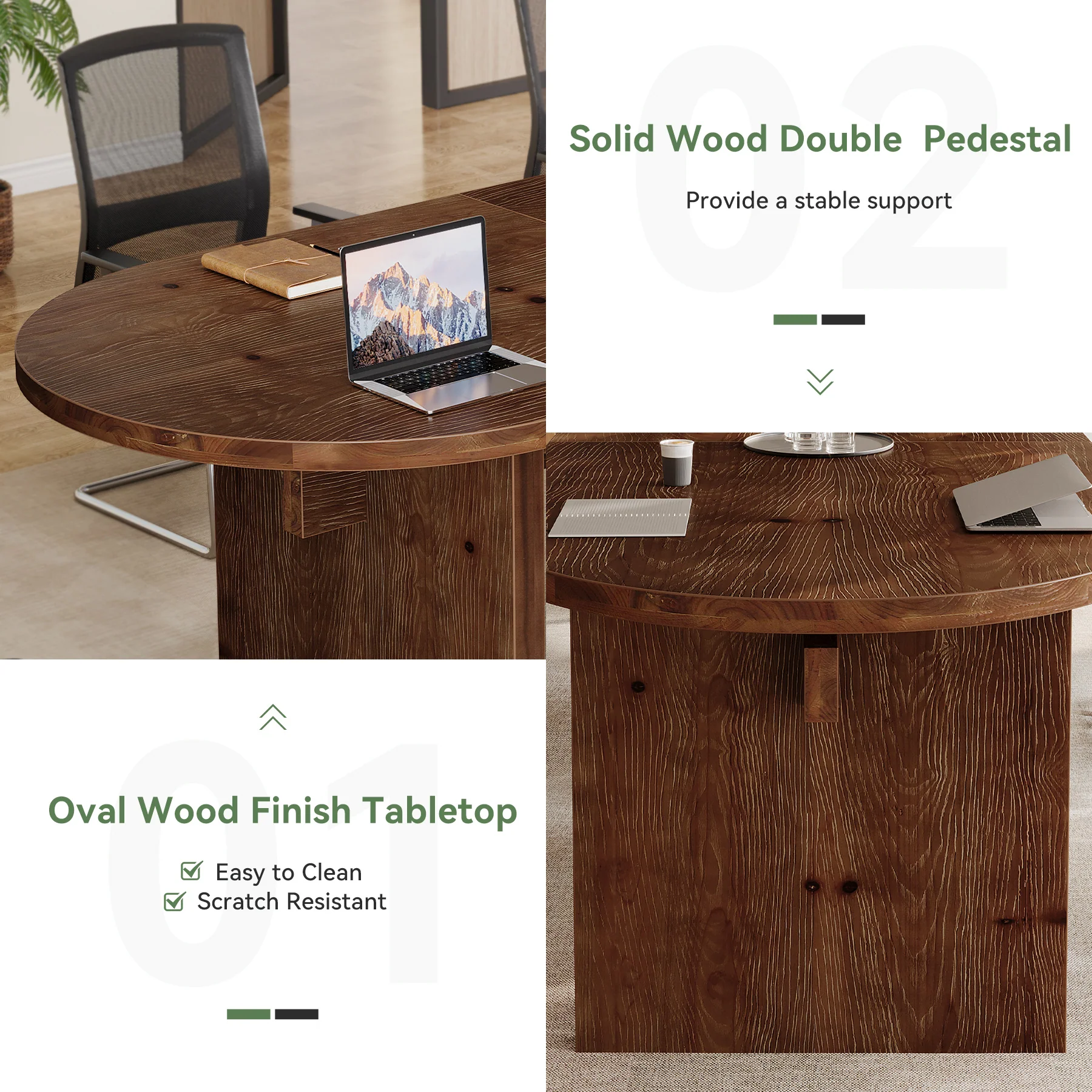 Solid Wood Conference Table, 63" Oval Executive Desks with Wood Base - Image 8