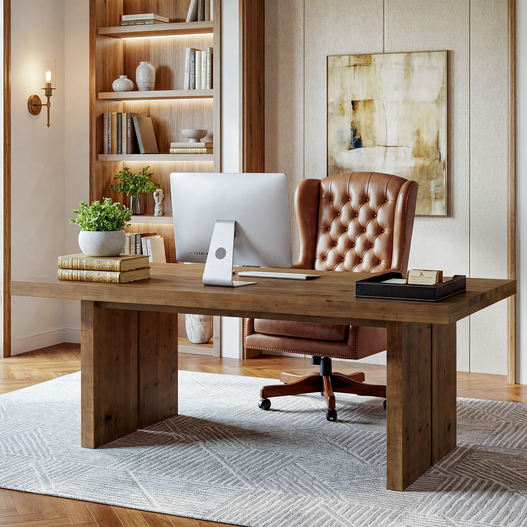 Tribesigns 63" Solid Wood Desk, Farmhouse Executive Computer Desk for Home Office - Image 10