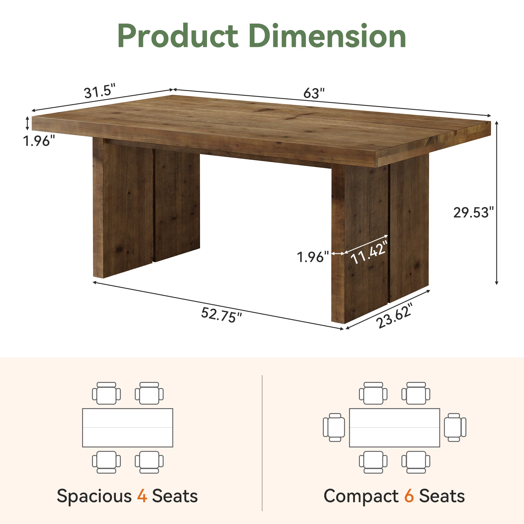 Tribesigns 63" Solid Wood Desk, Farmhouse Executive Computer Desk for Home Office - Image 2