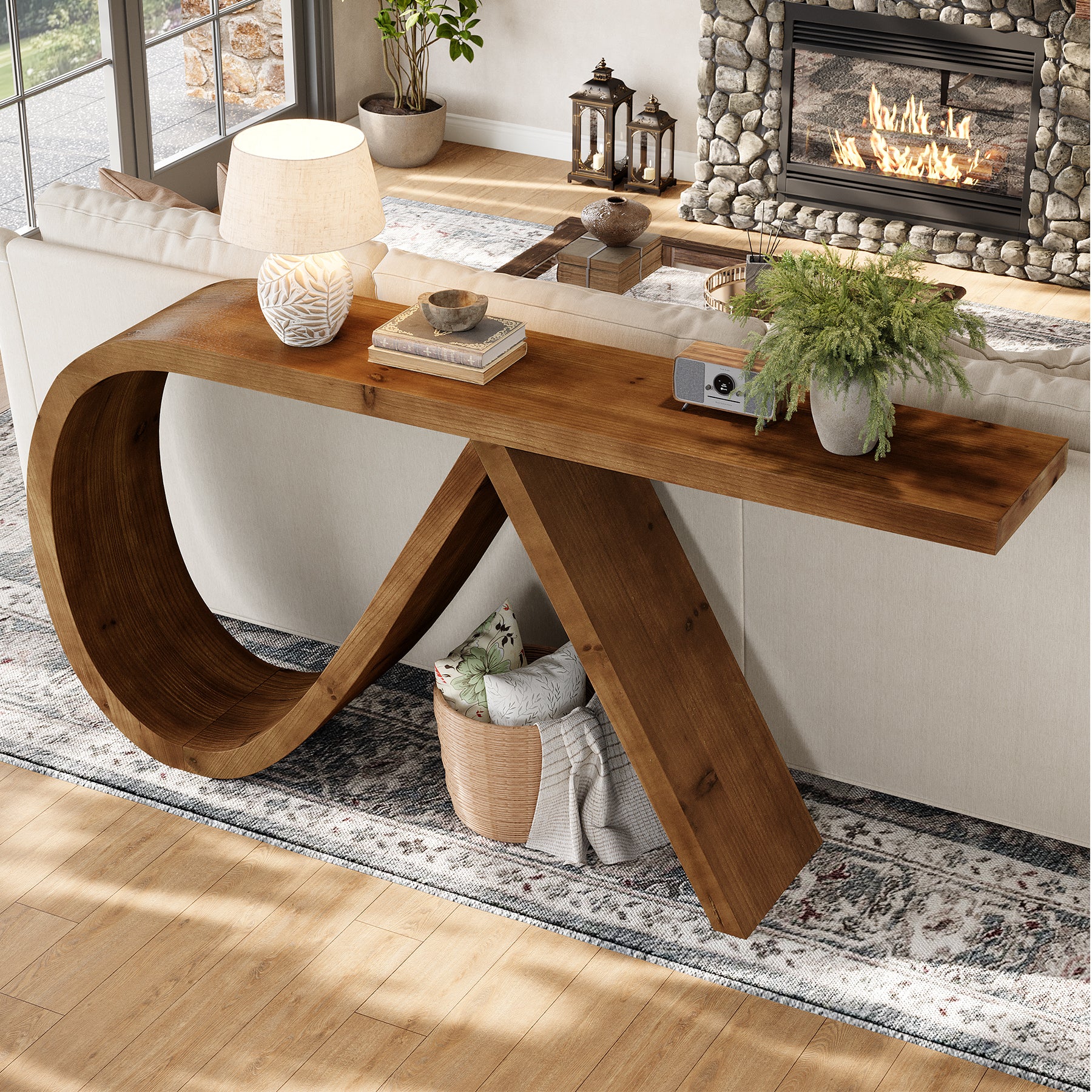 Solid Wood Console Table, 57" Entryway Sofa Table Behind Couch - Image 4