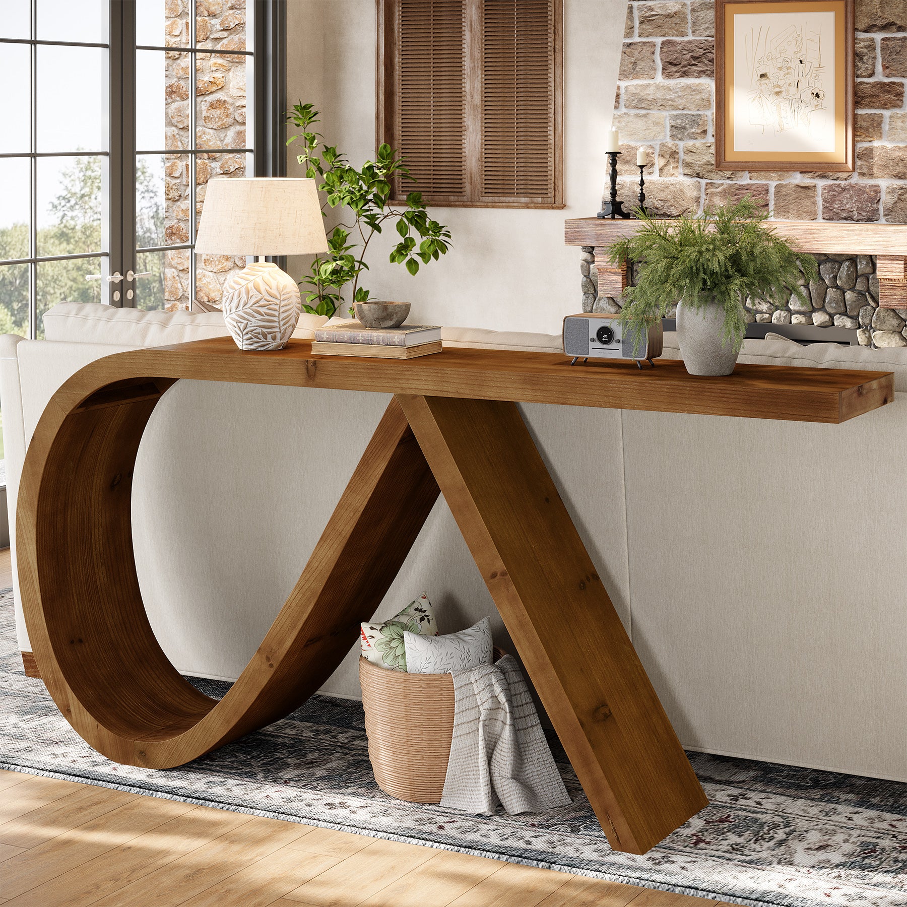 Solid Wood Console Table, 57" Entryway Sofa Table Behind Couch - Image 5