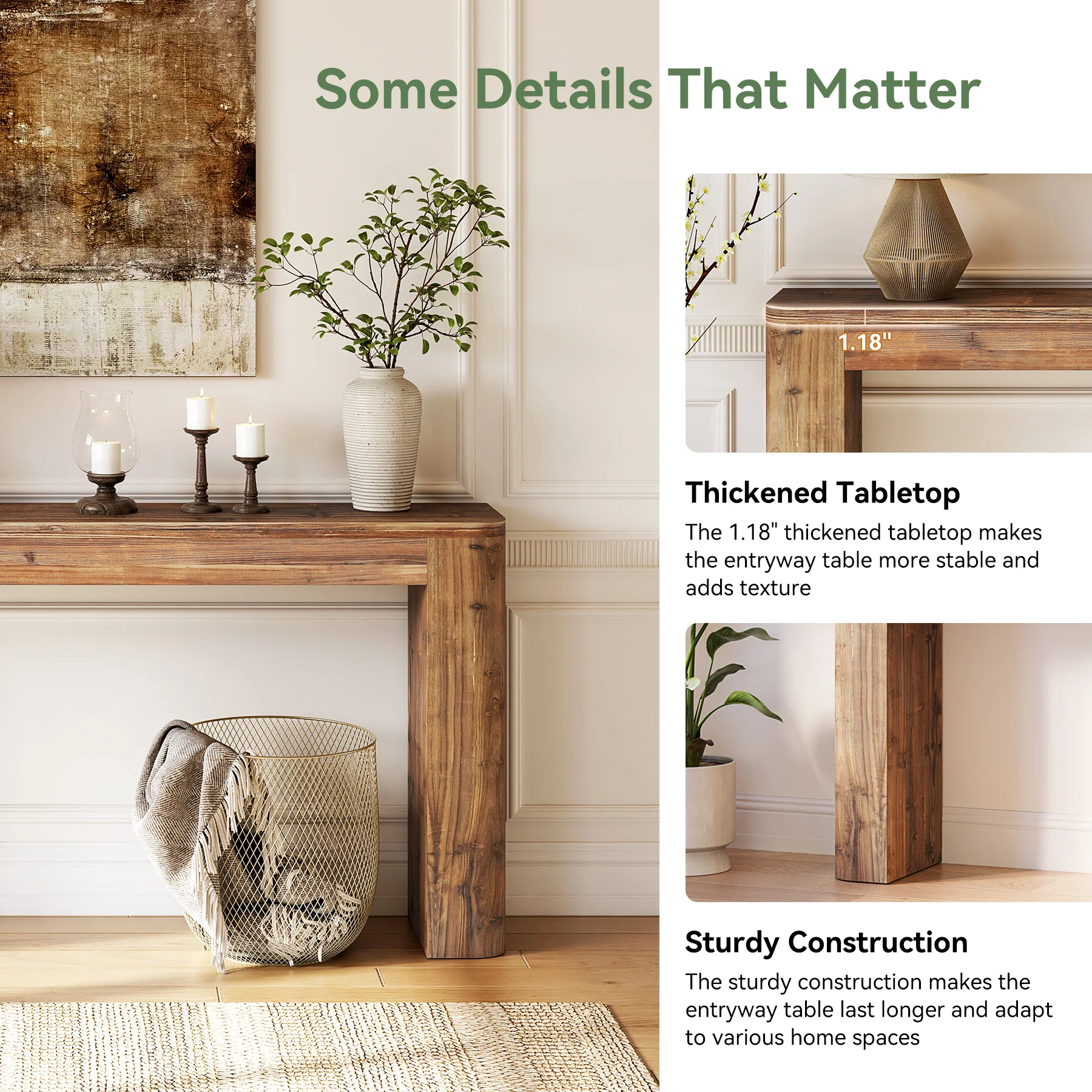 Solid Wood Console Table, 63" Entryway Sofa Table Behind Couch - Image 7