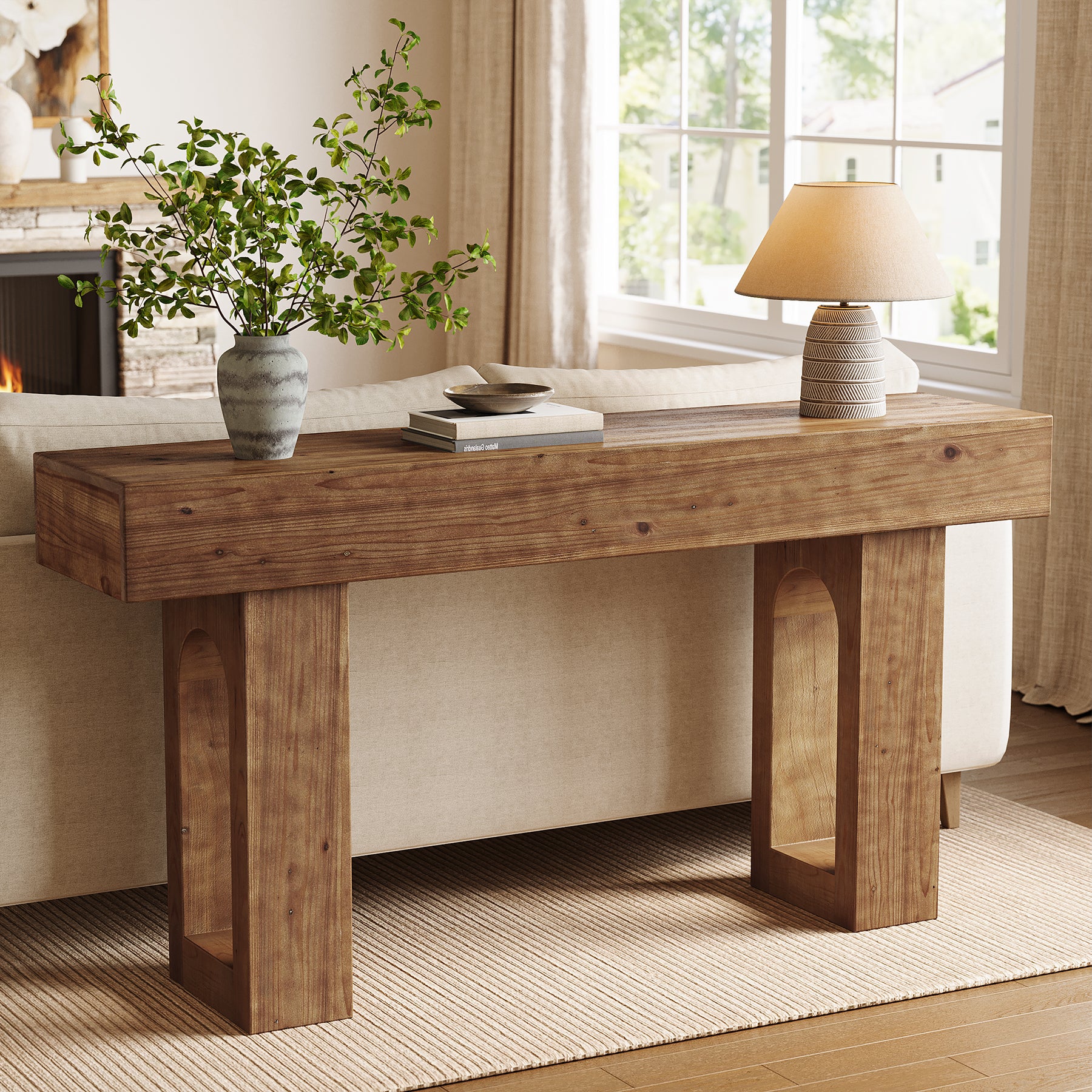 Solid Wood Console Table, 63" Farmhouse Entryway Sofa Table Behind Couch - Image 3