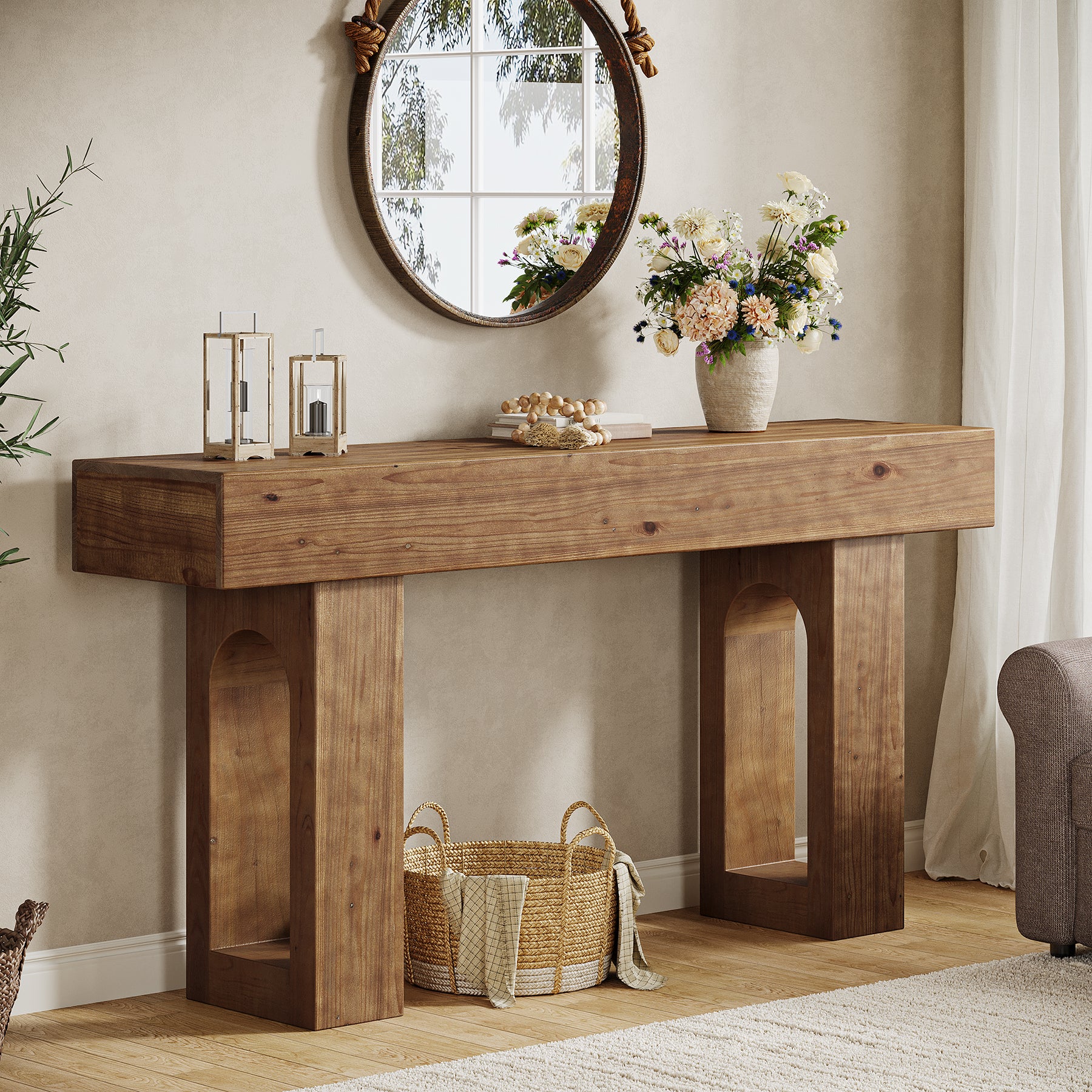 Solid Wood Console Table, 63" Farmhouse Entryway Sofa Table Behind Couch - Image 4