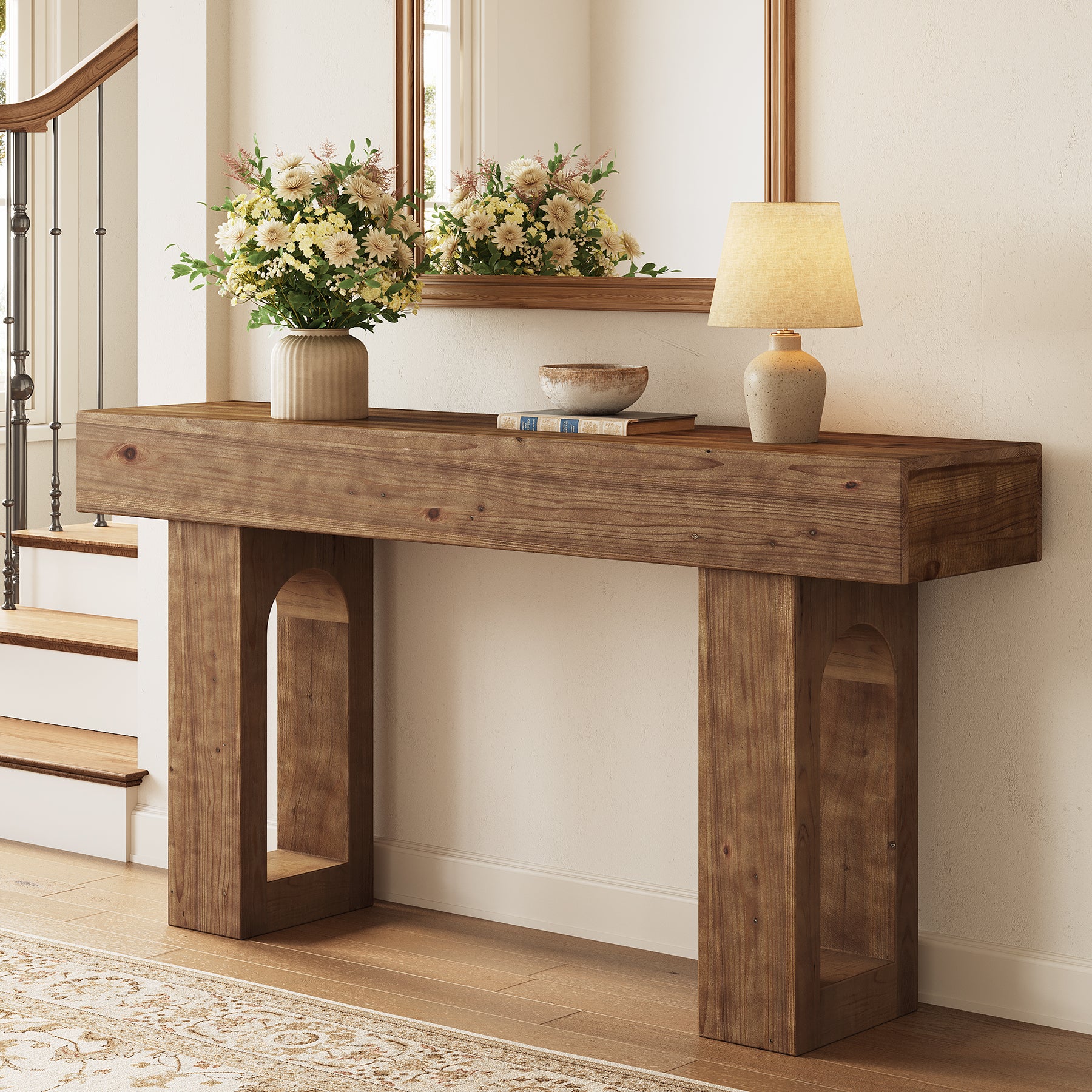 Solid Wood Console Table, 63" Farmhouse Entryway Sofa Table Behind Couch - Image 5