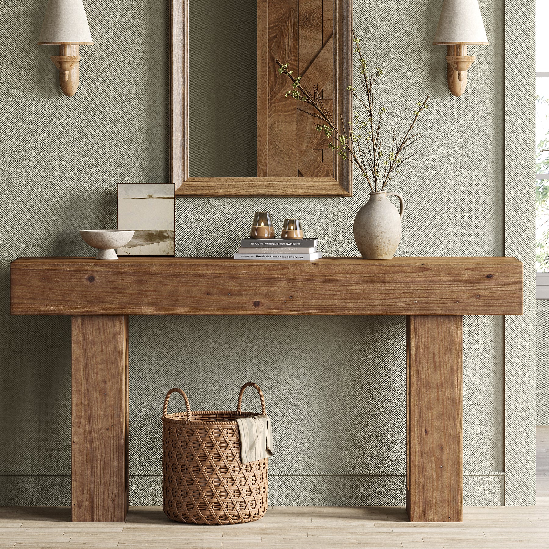 Solid Wood Console Table, 63" Farmhouse Entryway Sofa Table Behind Couch - Image 6