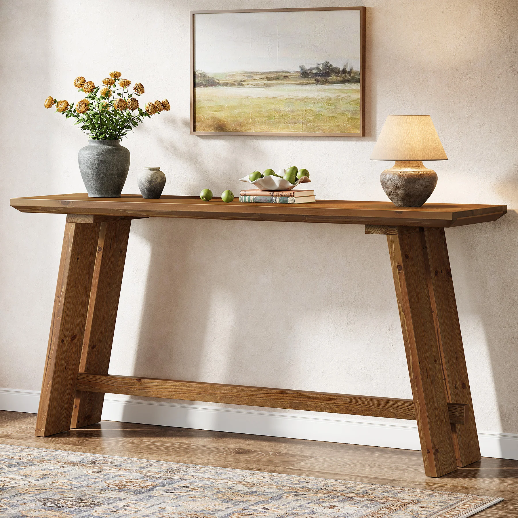 Solid Wood Console Table, 63" Farmhouse Sofa Table Behind Couch