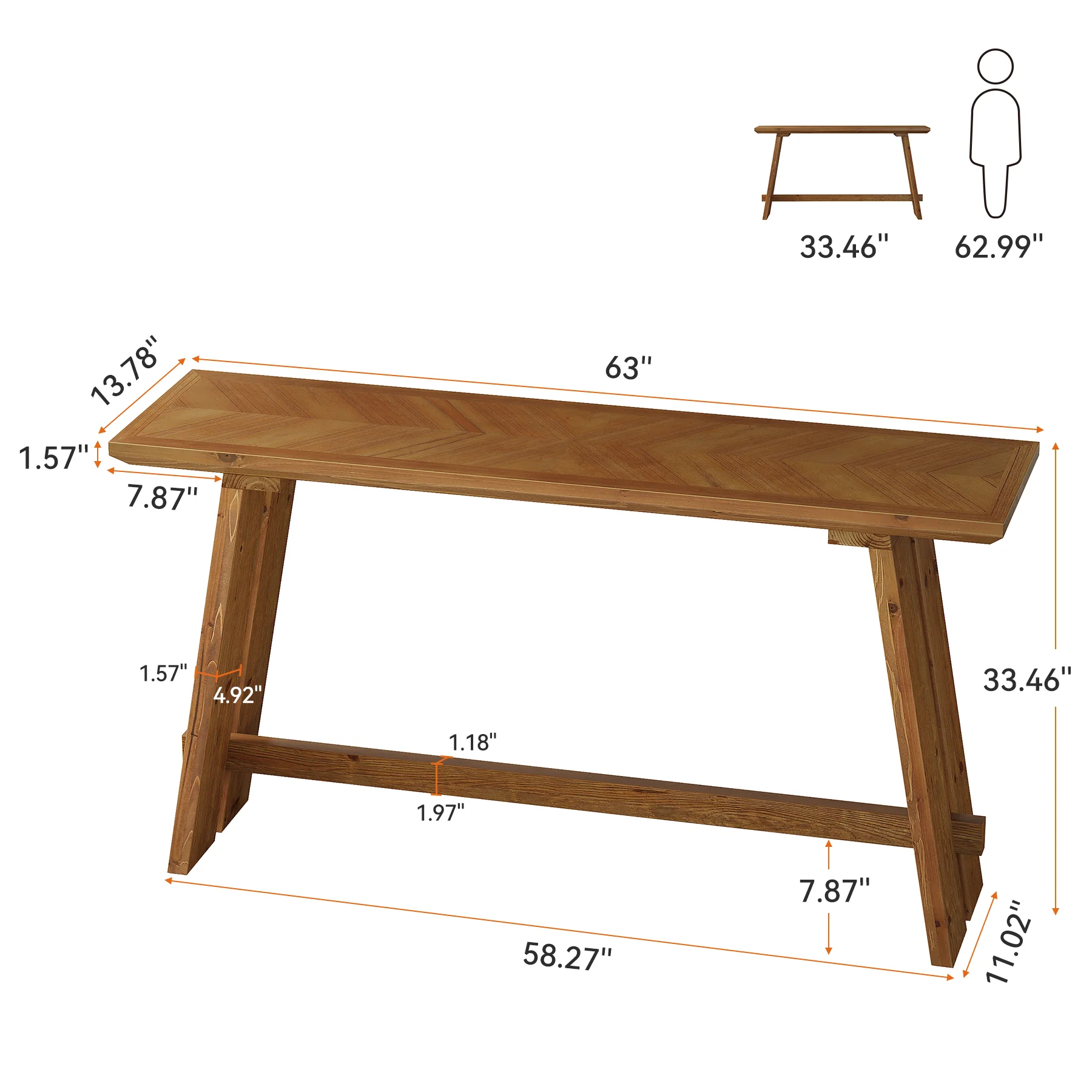 Solid Wood Console Table, 63" Farmhouse Sofa Table Behind Couch - Image 2