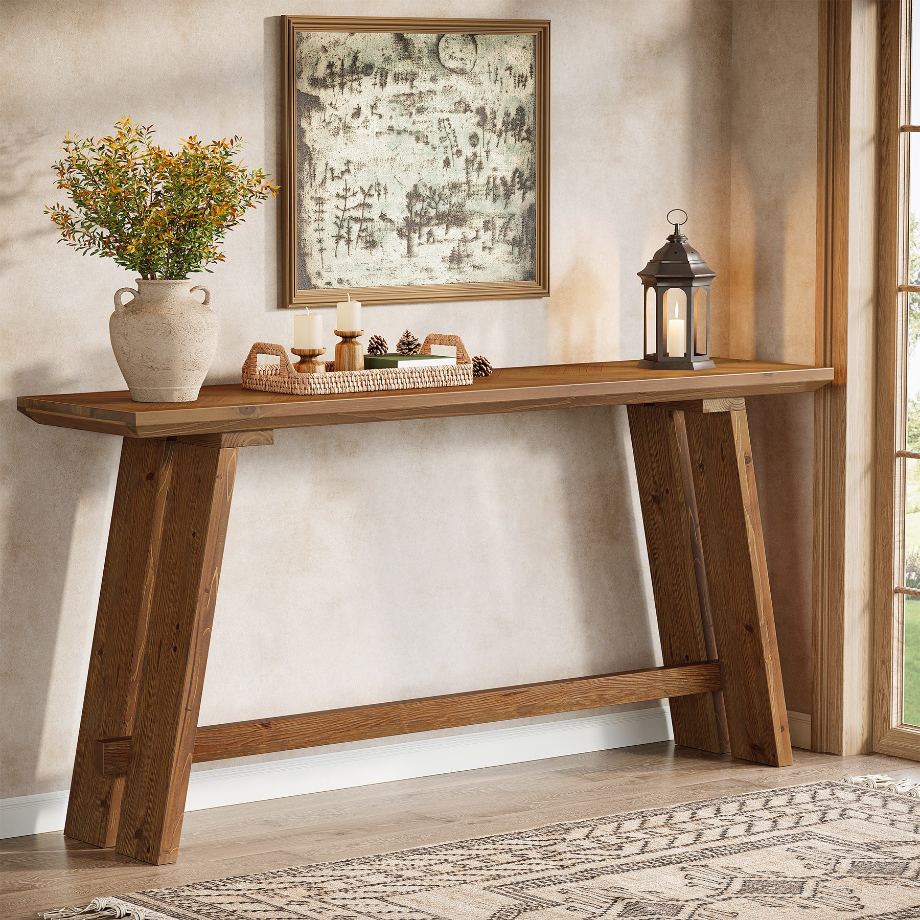 Solid Wood Console Table, 63" Farmhouse Sofa Table Behind Couch - Image 3