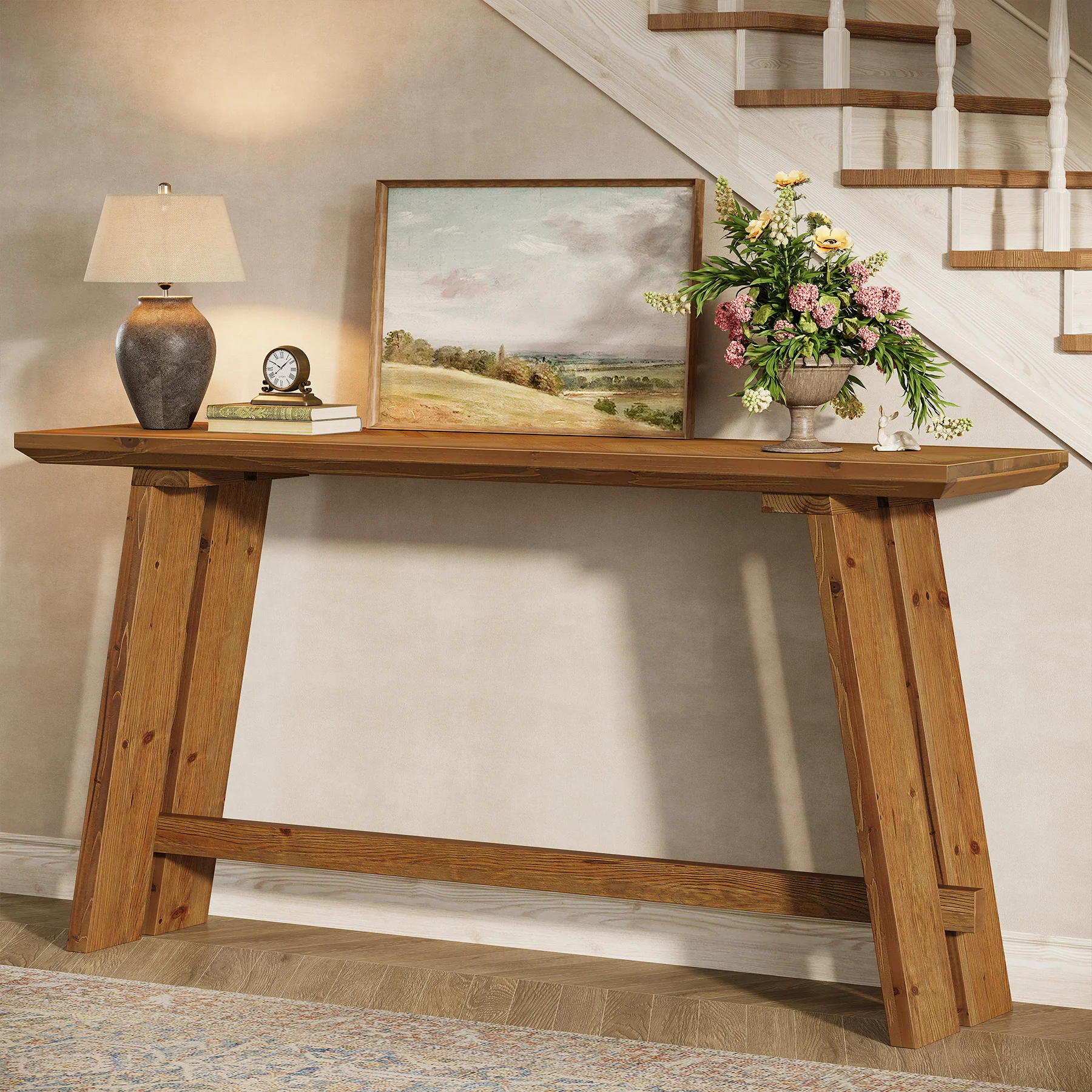 Solid Wood Console Table, 63" Farmhouse Sofa Table Behind Couch - Image 4