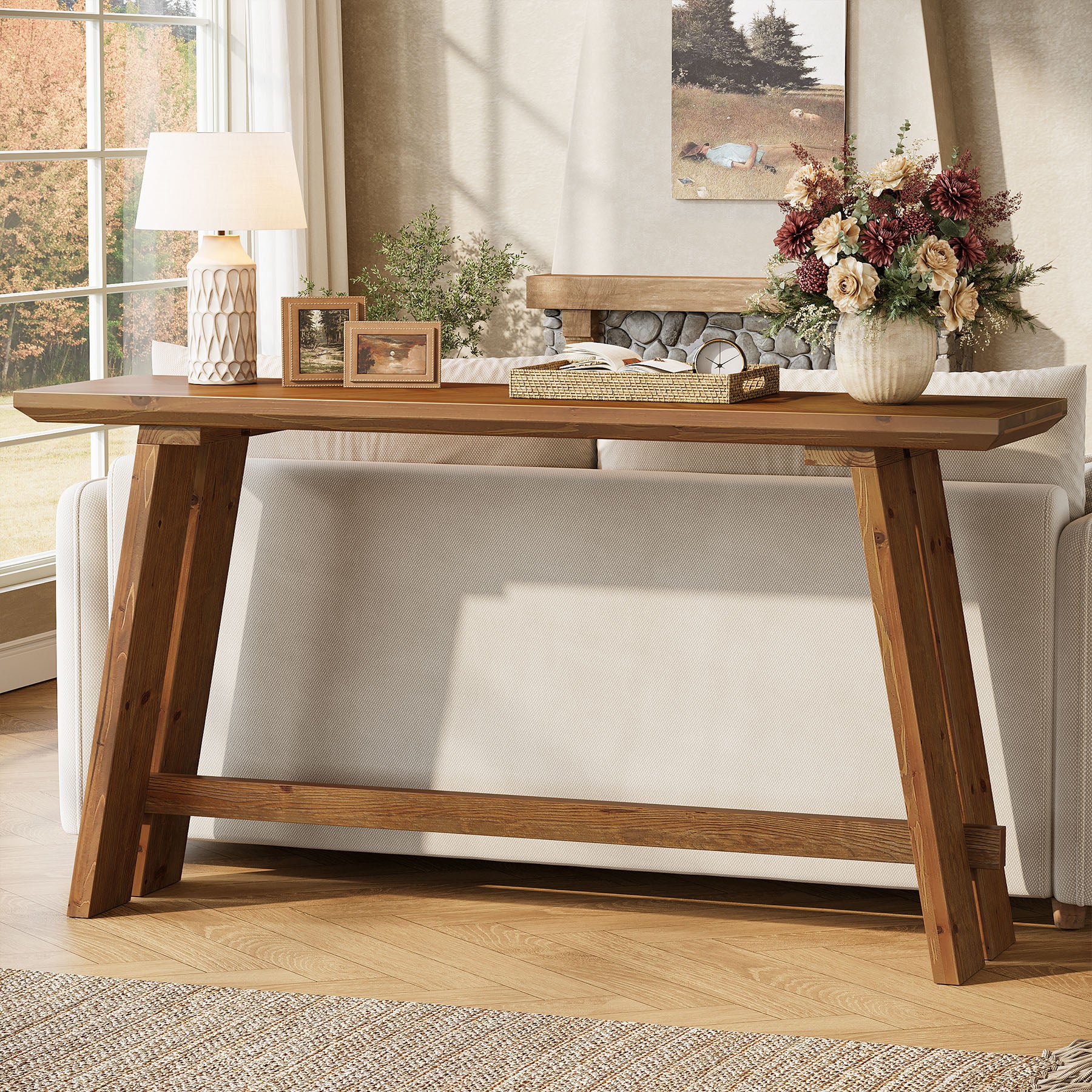 Solid Wood Console Table, 63" Farmhouse Sofa Table Behind Couch - Image 5
