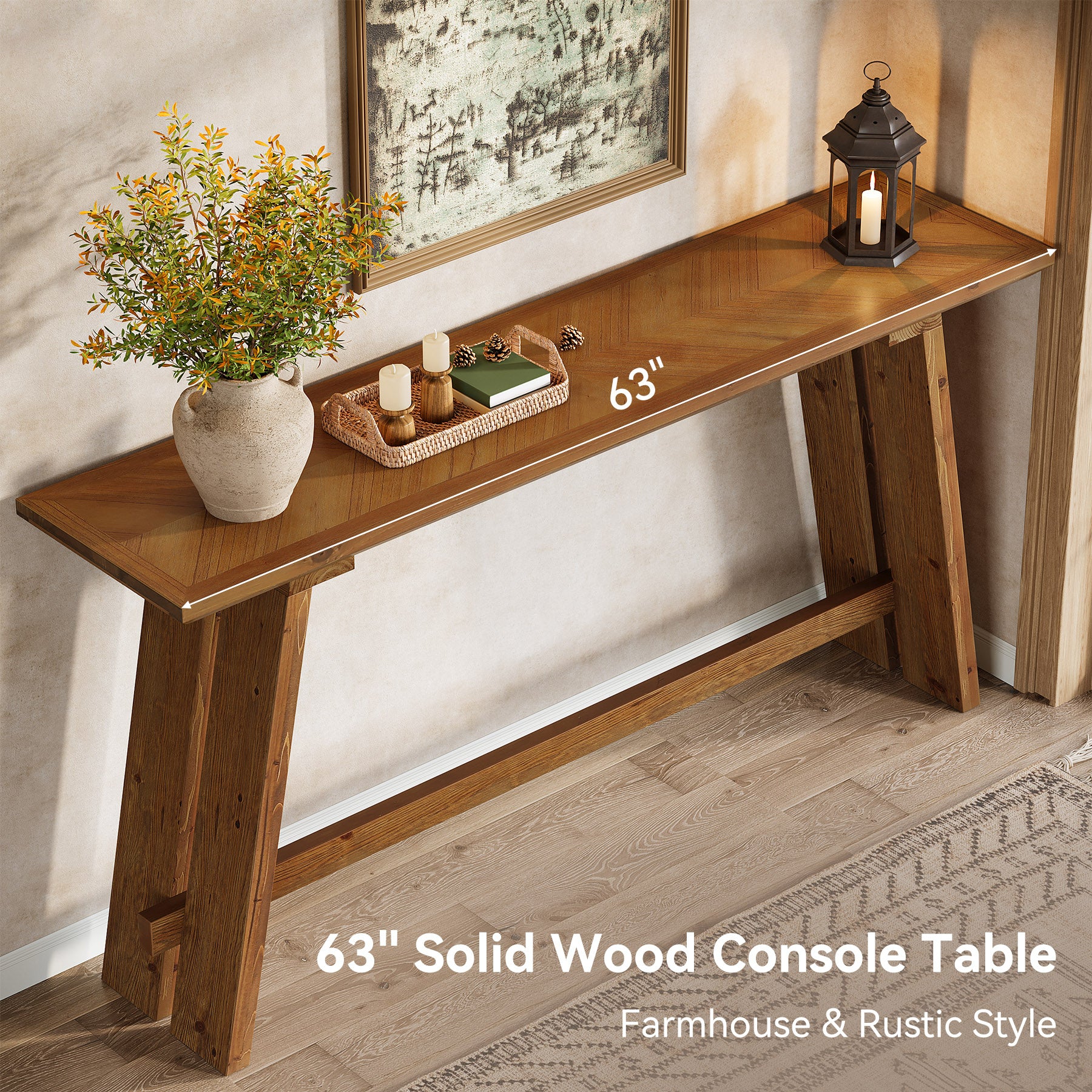 Solid Wood Console Table, 63" Farmhouse Sofa Table Behind Couch - Image 6