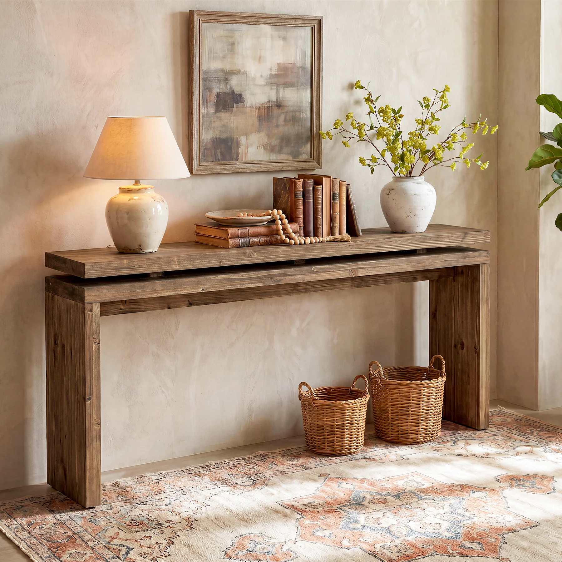 Solid Wood Console Table, 63" Farmhouse Sofa Table Behind Couch for Entryway - Image 3
